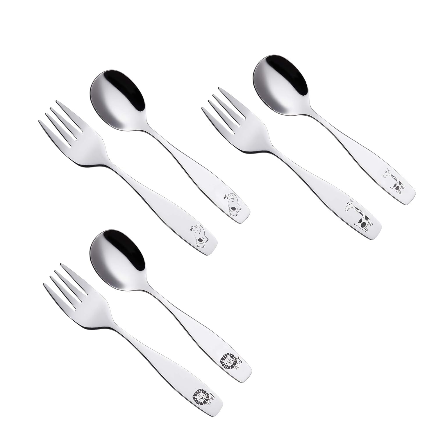 Annova Kids Silverware Safari Animal Etched 6-Piece Flatware Set