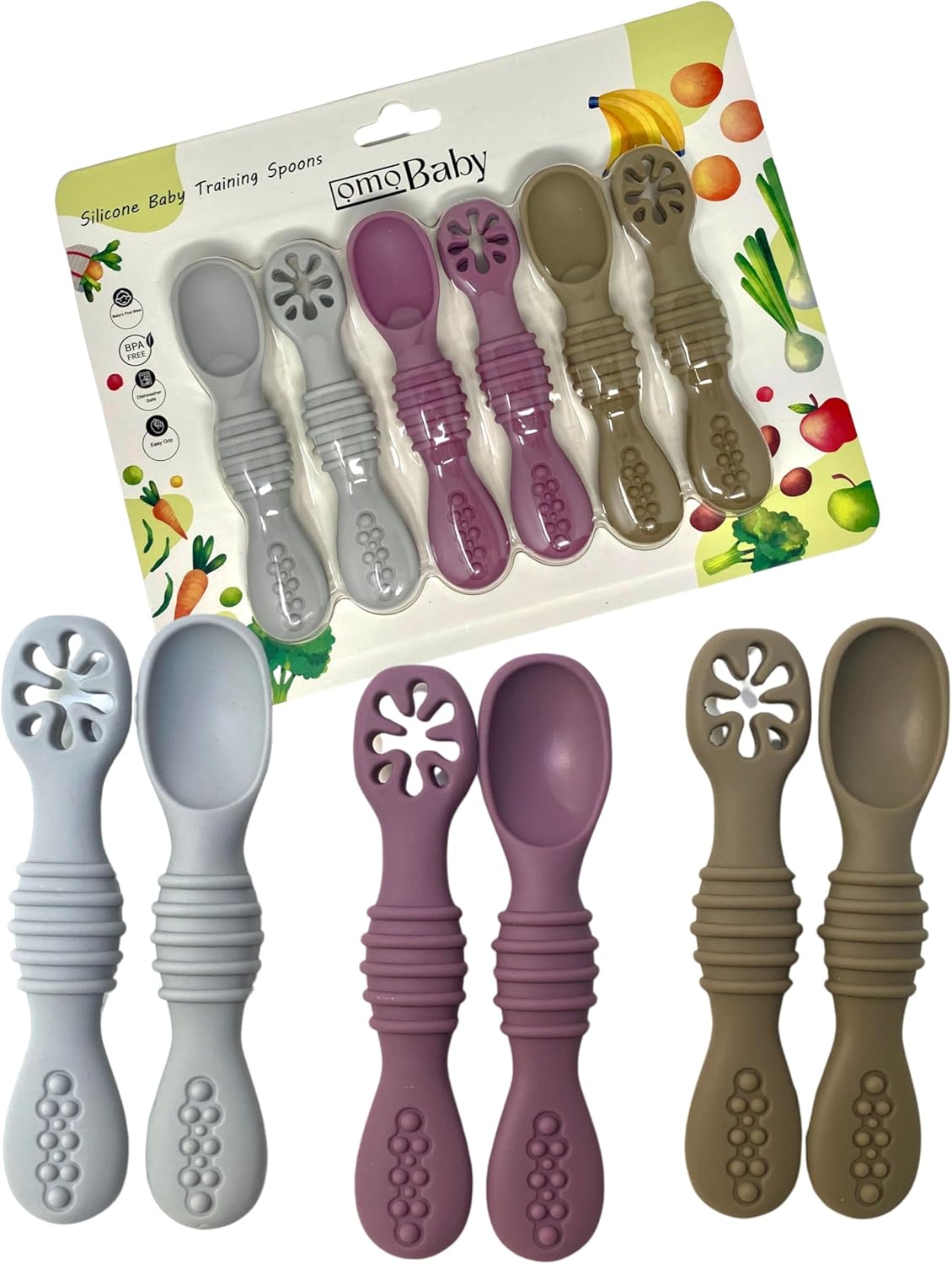 6 Pack Baby Led Weaning Silicone Folding Baby Spoon Set Purple