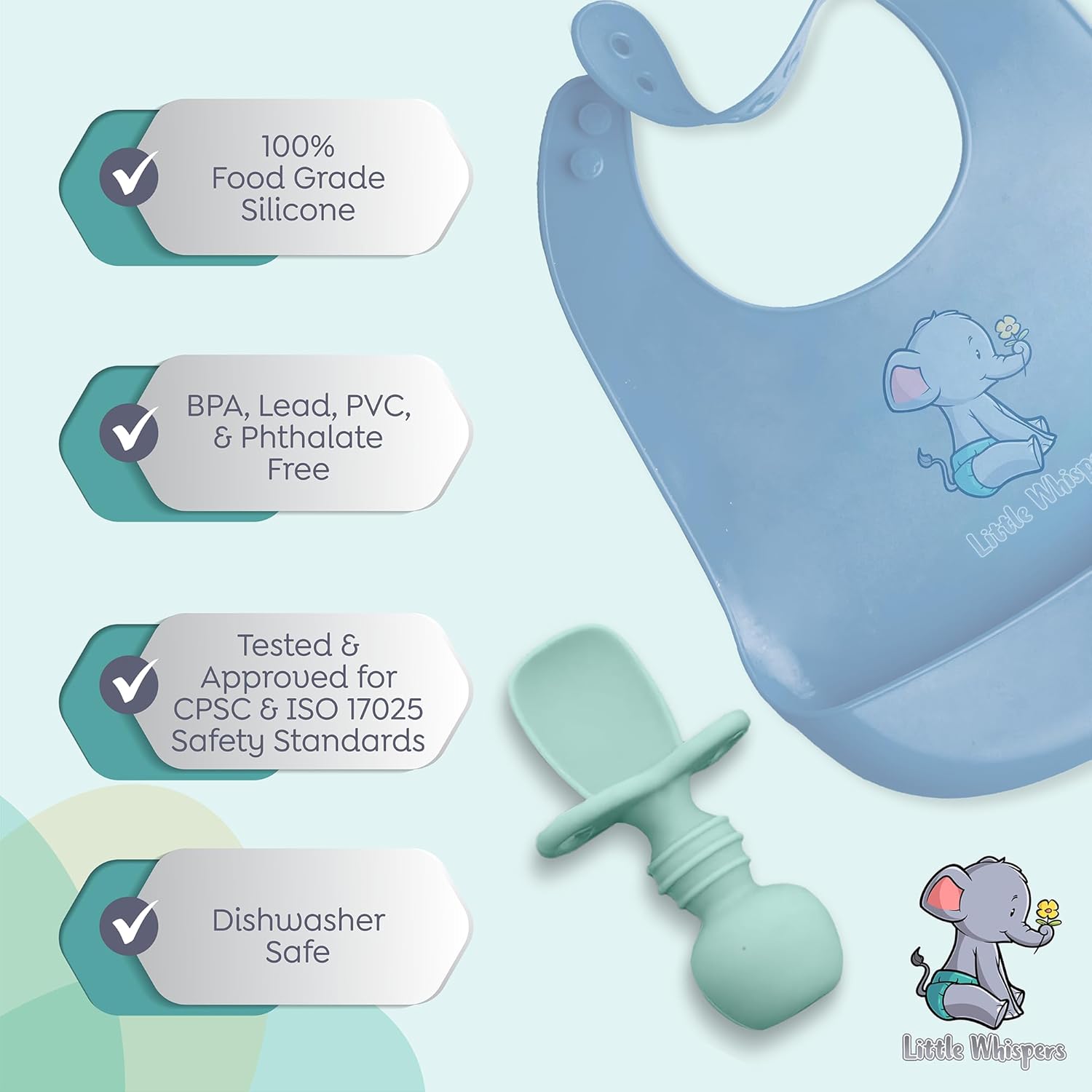 Little Whispers Baby Silicone Spoons - Self Feeding 6 Months - 4 Pack Set