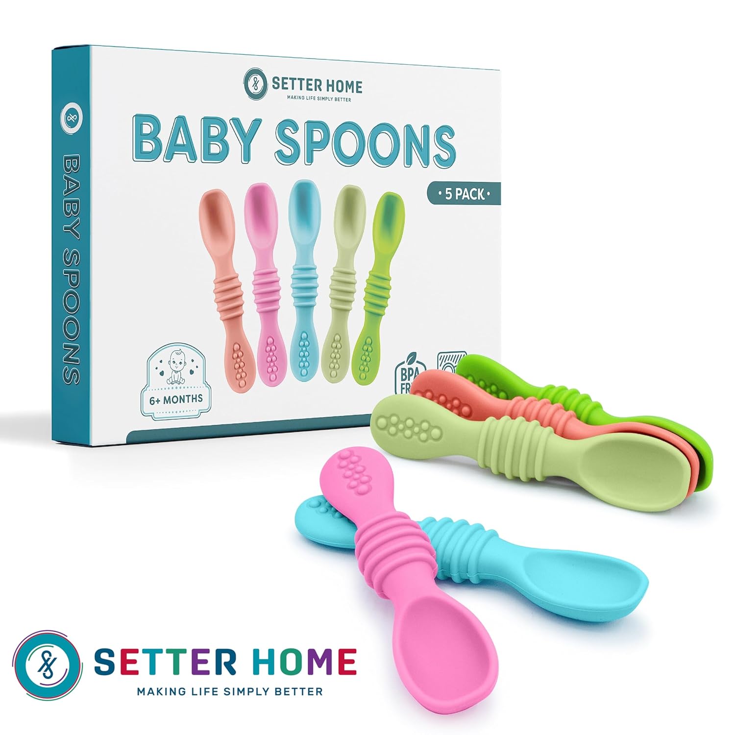 Sturdy soft BPA-free silicone baby spoons Self-feeding 6-12 months