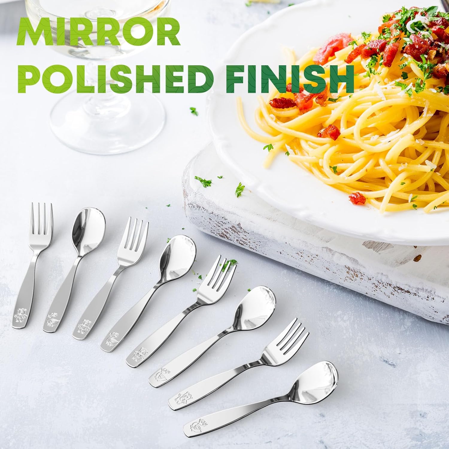 8-Piece Toddler Flatware Set with Mirror Polished Design