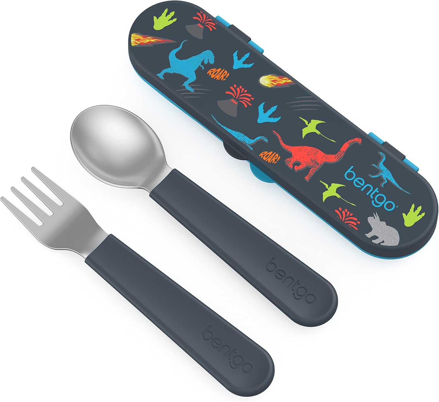 Bentgo Kids Durable Stainless Steel Flatware Set with Storage Case Dinosaur Minerals