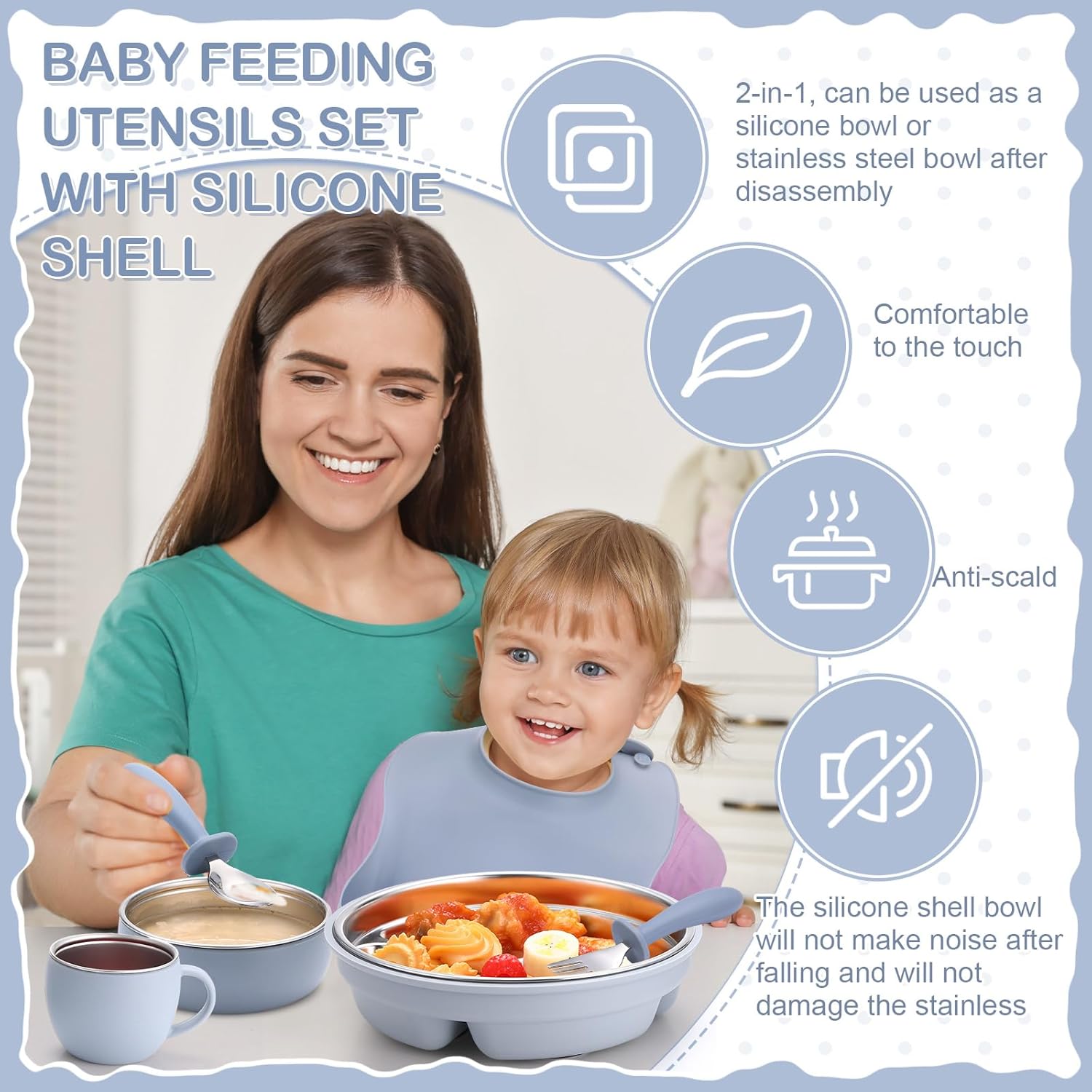 6-Piece Stainless Steel Plates Bowls Set for Kids