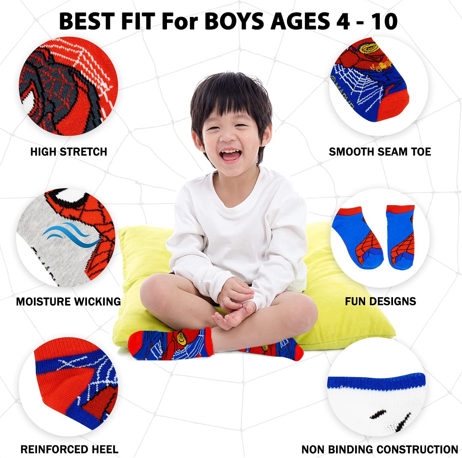 Marvel Spider-Man Socks for Boys 10 Pair