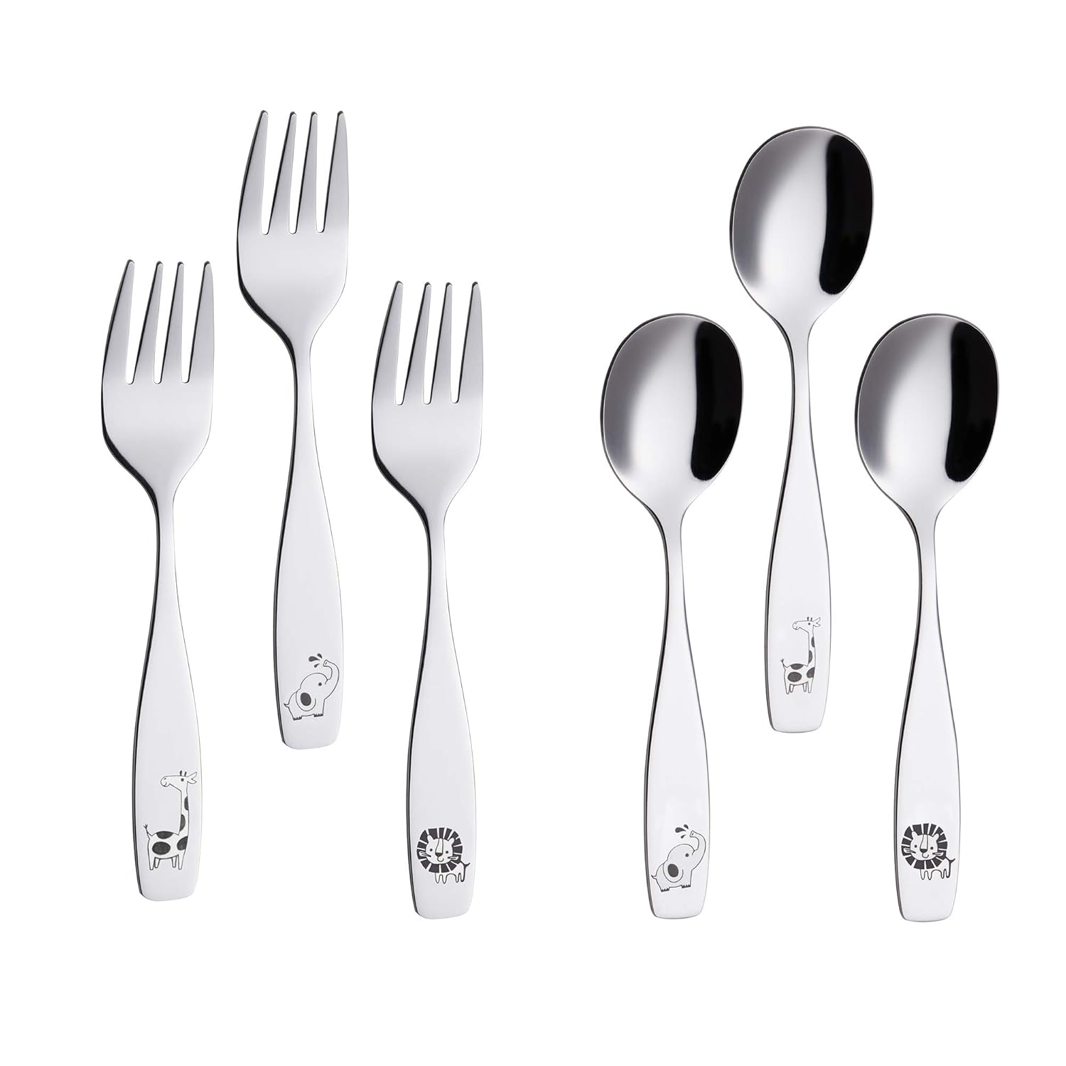 Annova Kids Silverware Safari Animal Etched 6-Piece Flatware Set