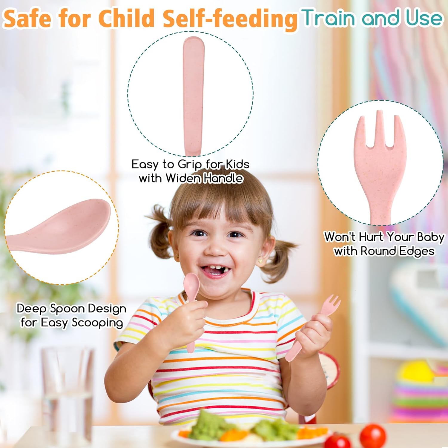 Bamboo Toddler Utensils Set Self Feeding BPA Free