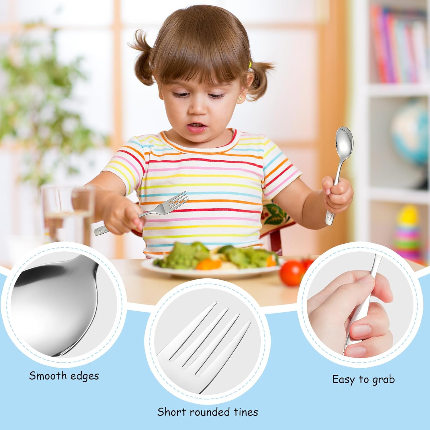Pimoys Kids Stainless Steel Flatware Set for Safe Easy Use