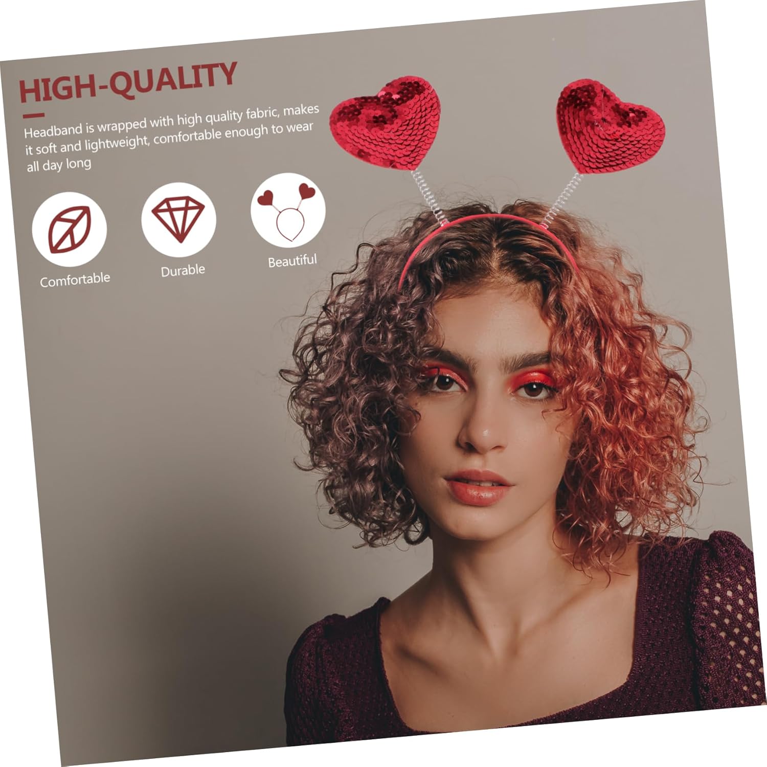 Romantic Heart Headband Red Sequin for Valentines Day