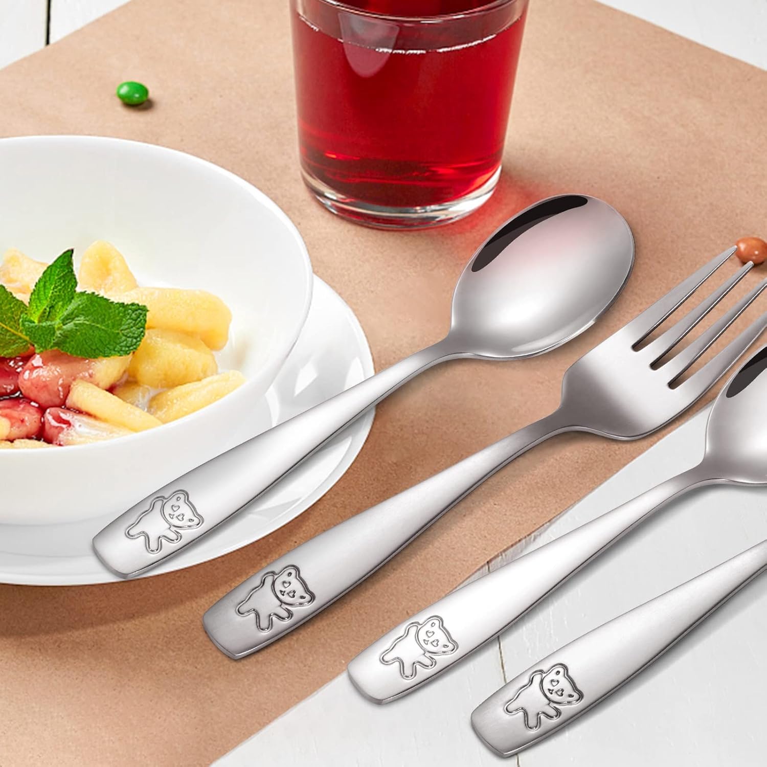 Stainless Steel Kids Silverware Set with Cute Bear Engraving