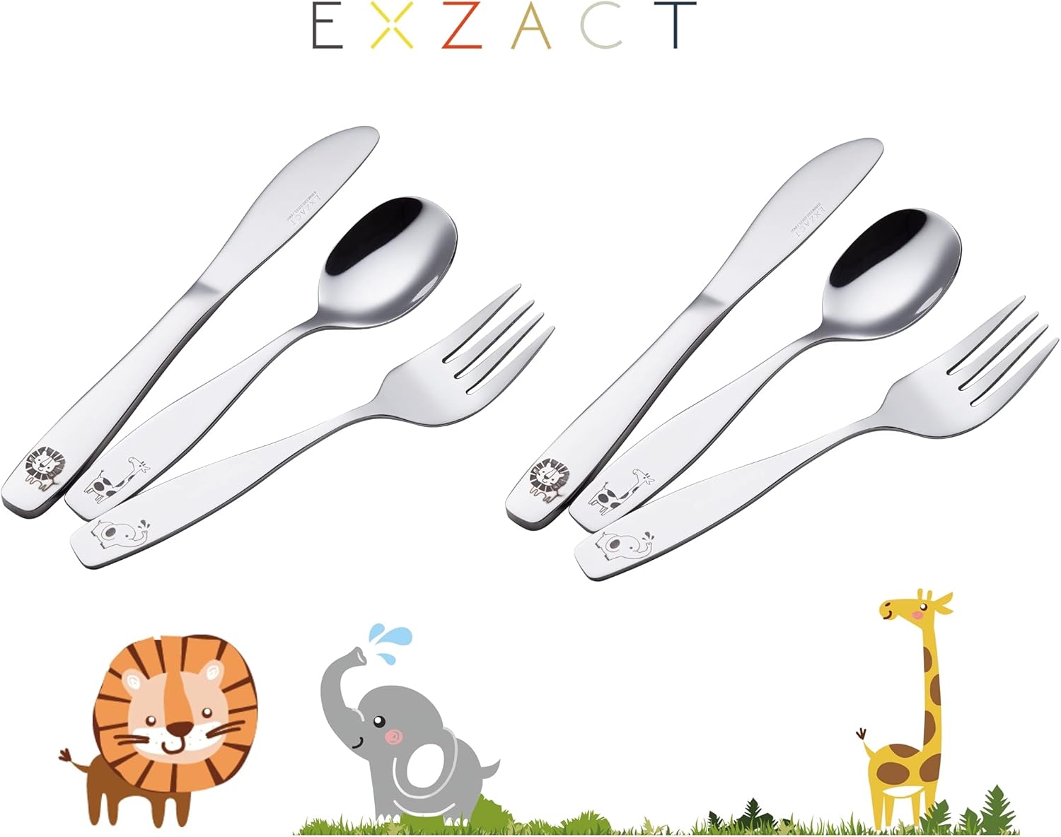 Exzact Kids Flatware 6pcs Safari Set - Dishwasher Safe