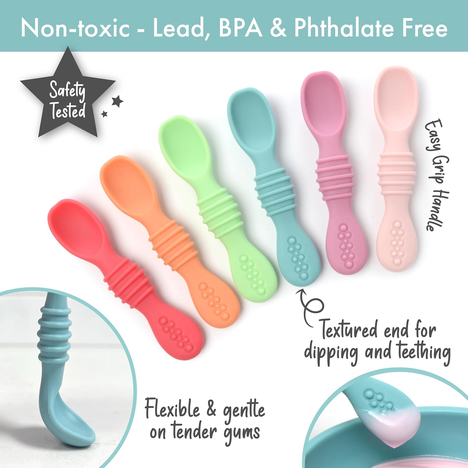 Compact Silicone Chew Spoon Set Perfect for Babies and Toddlers