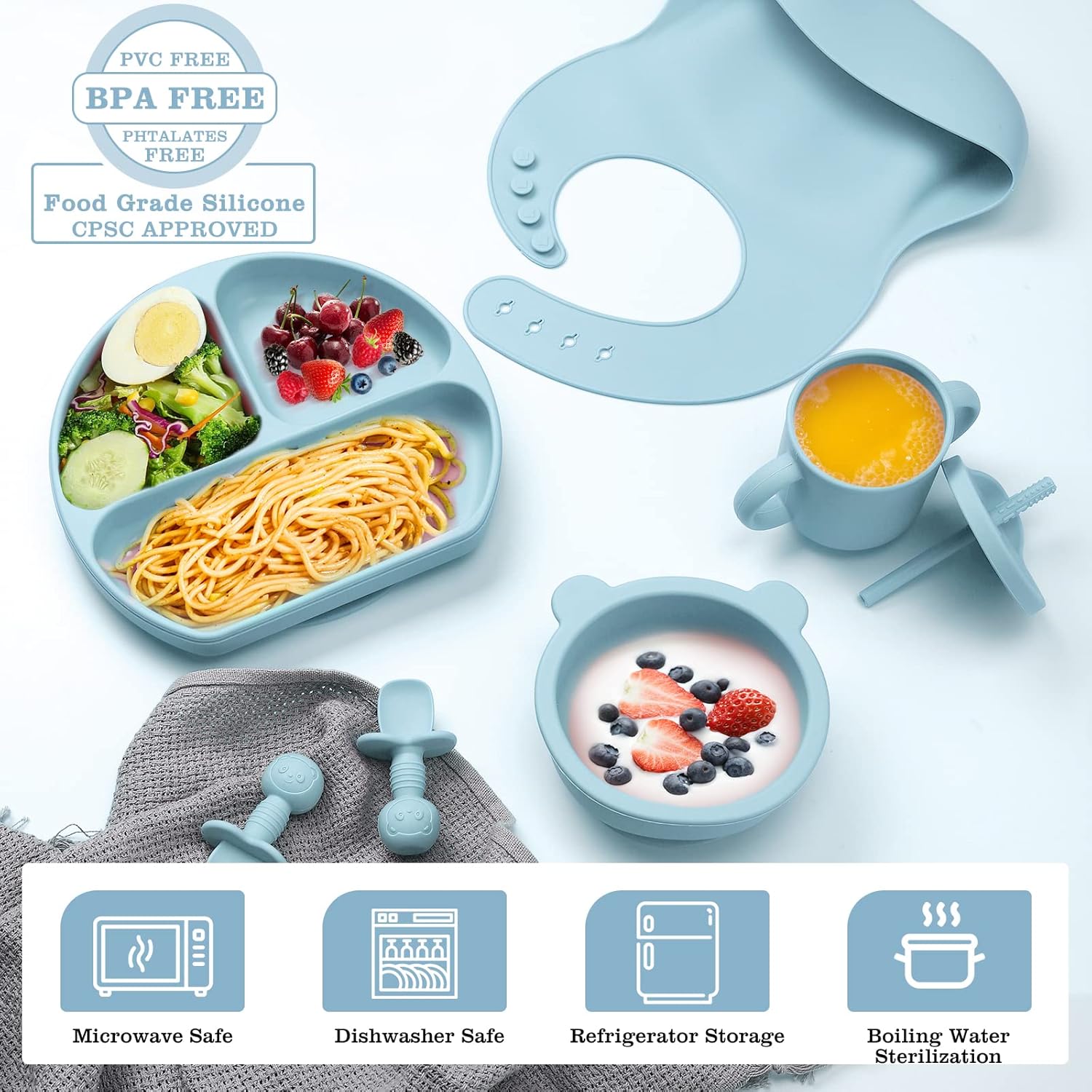 Silicone Baby Feeding Set Safe Suction Feeding Discs for Toddler Self-Feeding