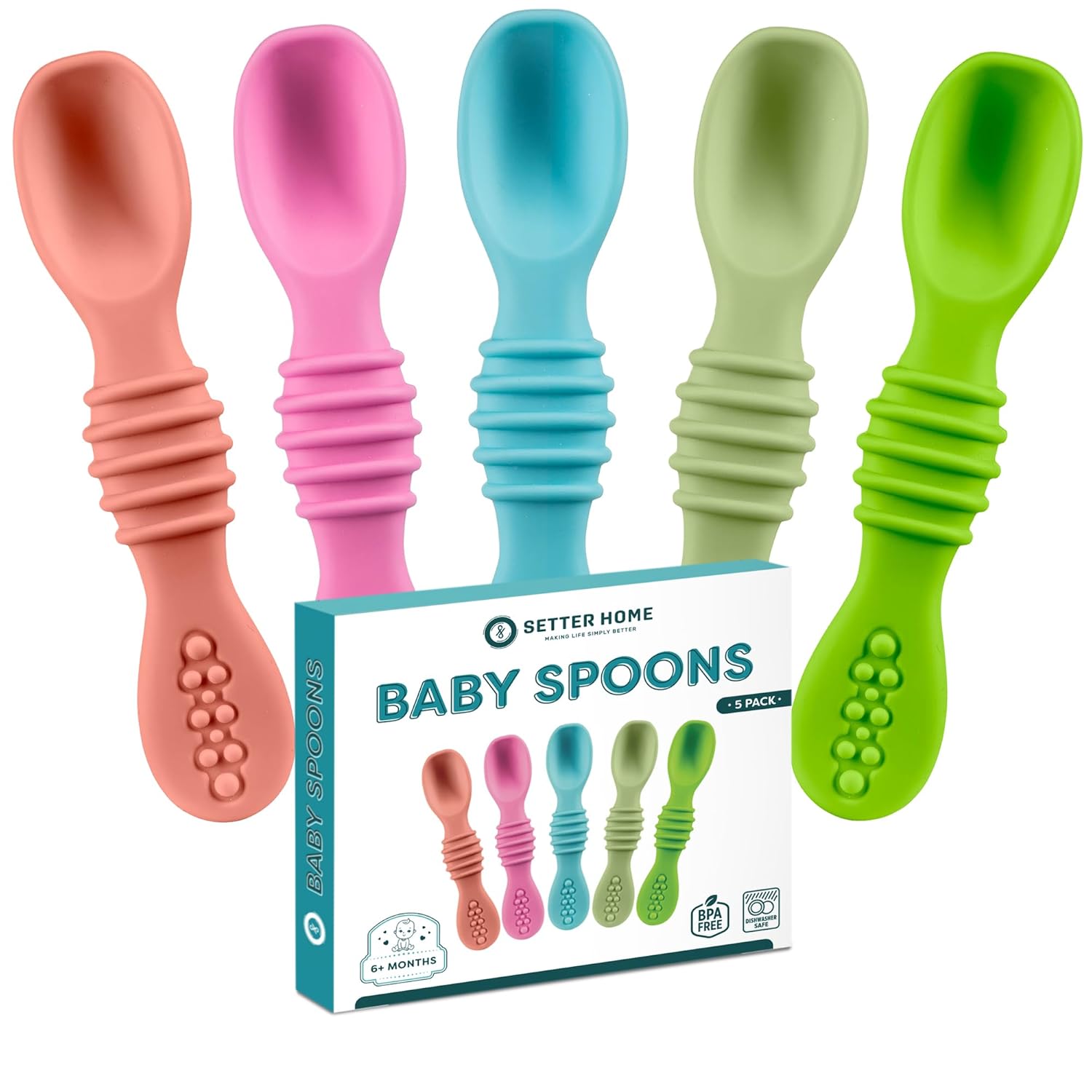 Sturdy soft BPA-free silicone baby spoons Self-feeding 6-12 months