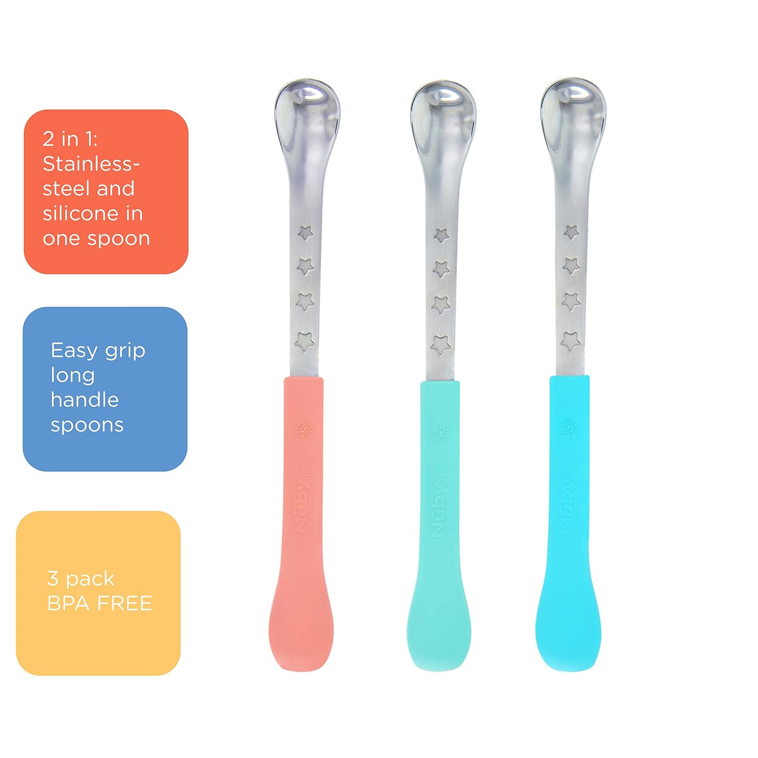 Nuby 2-in-1 Baby Spoons 6 Months 3-Pack