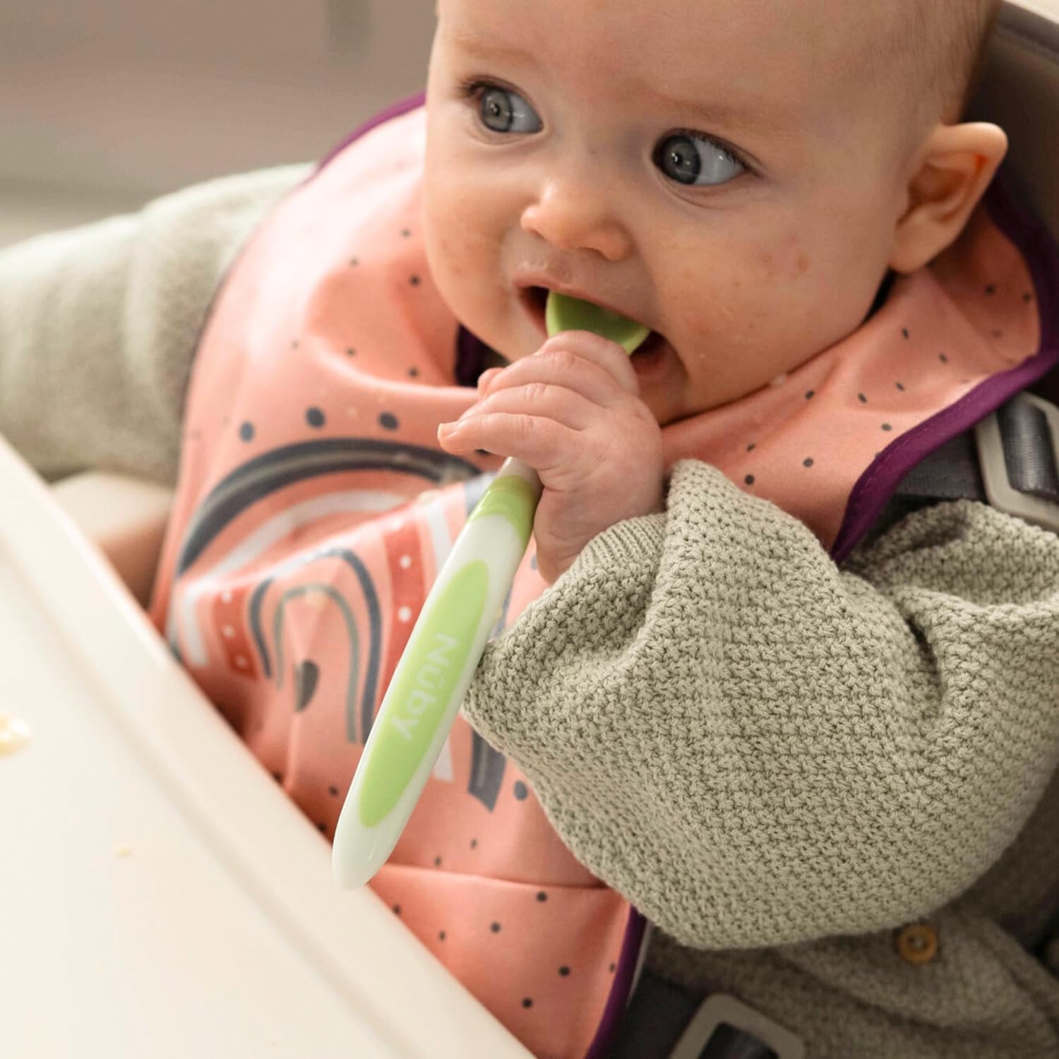 Nuby 6-Piece Weaning Set with Long Handles Fun Design for Babies