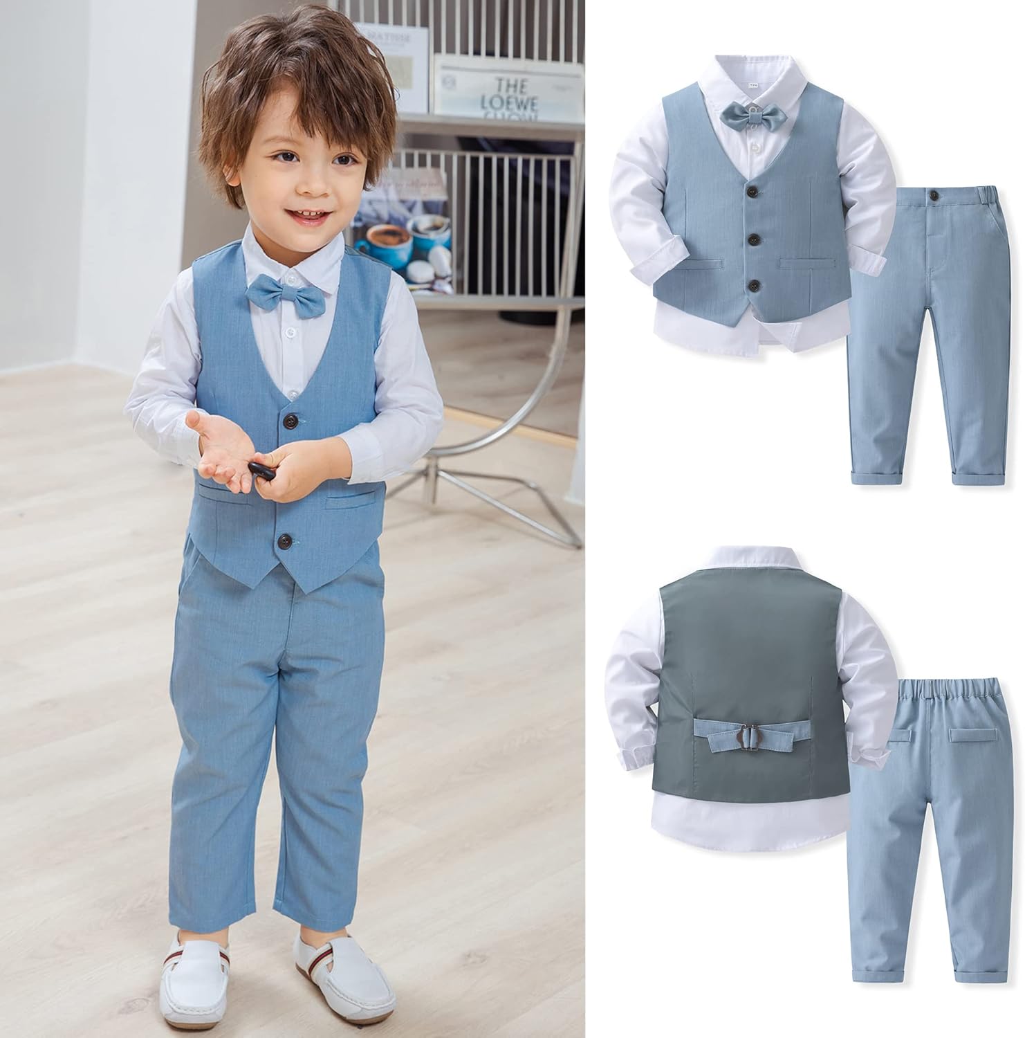 Boys Kids Cotton Suits Set with Bowtie