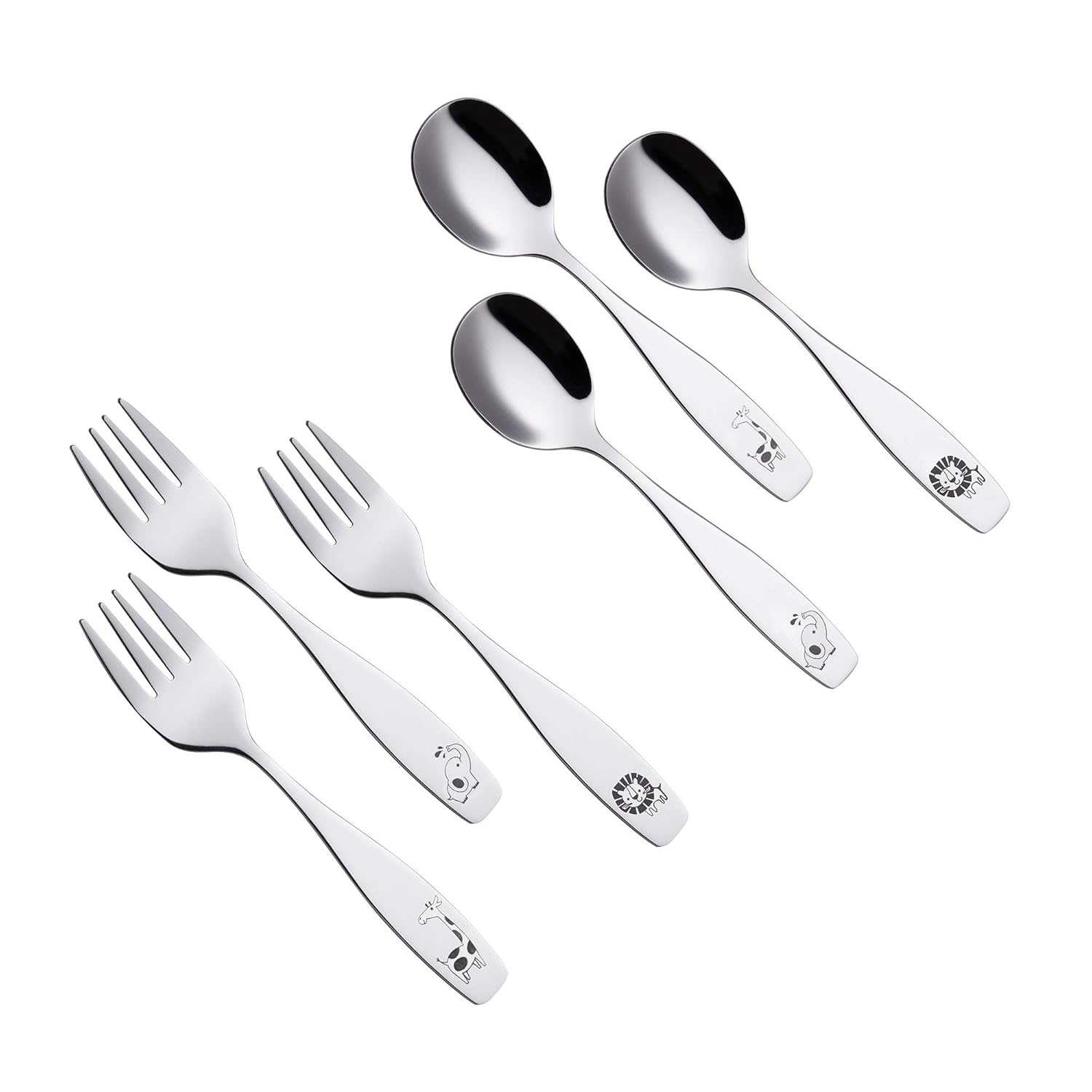 Annova Kids Silverware Safari Animal Etched 6-Piece Flatware Set