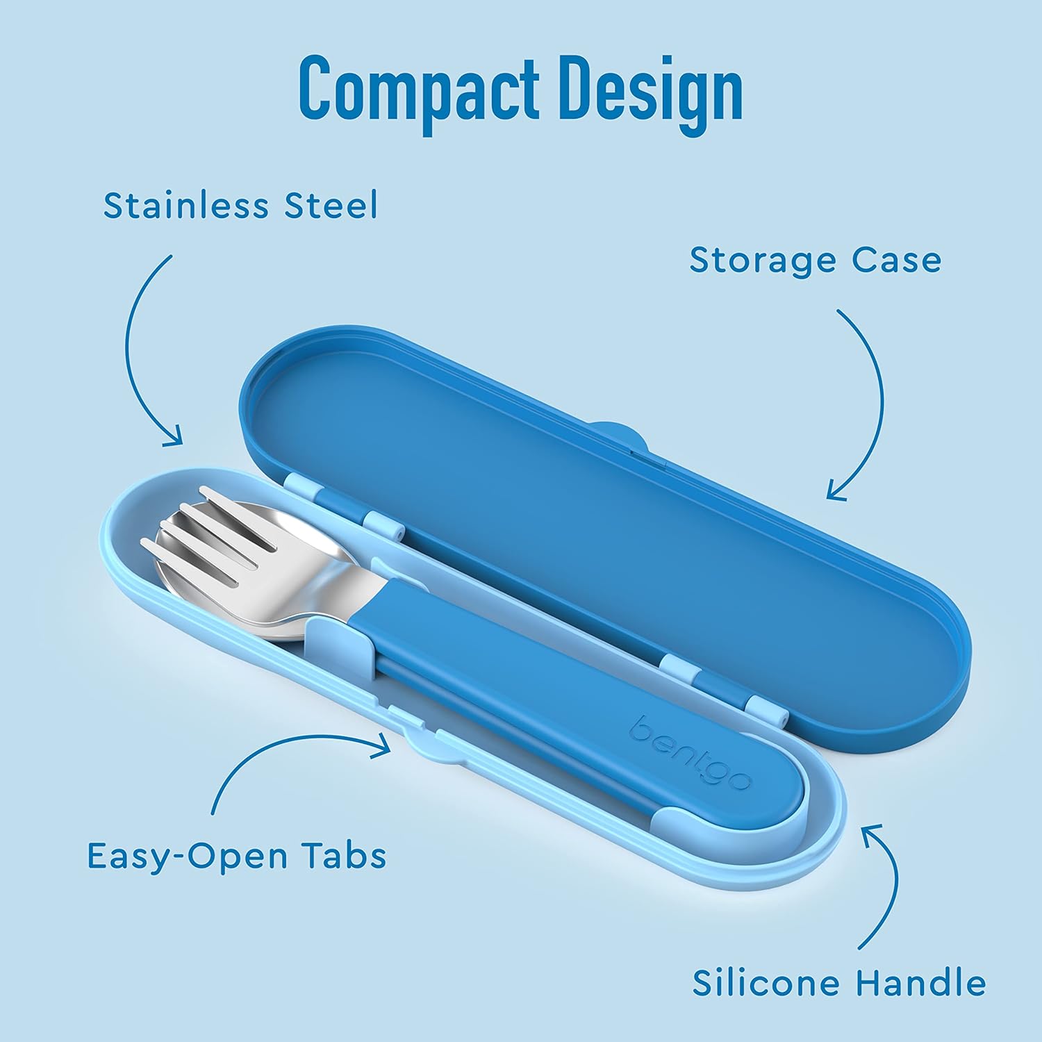 Bentgo Kids Stainless Steel Utensil Set - Fork Spoon Storage Case Blue