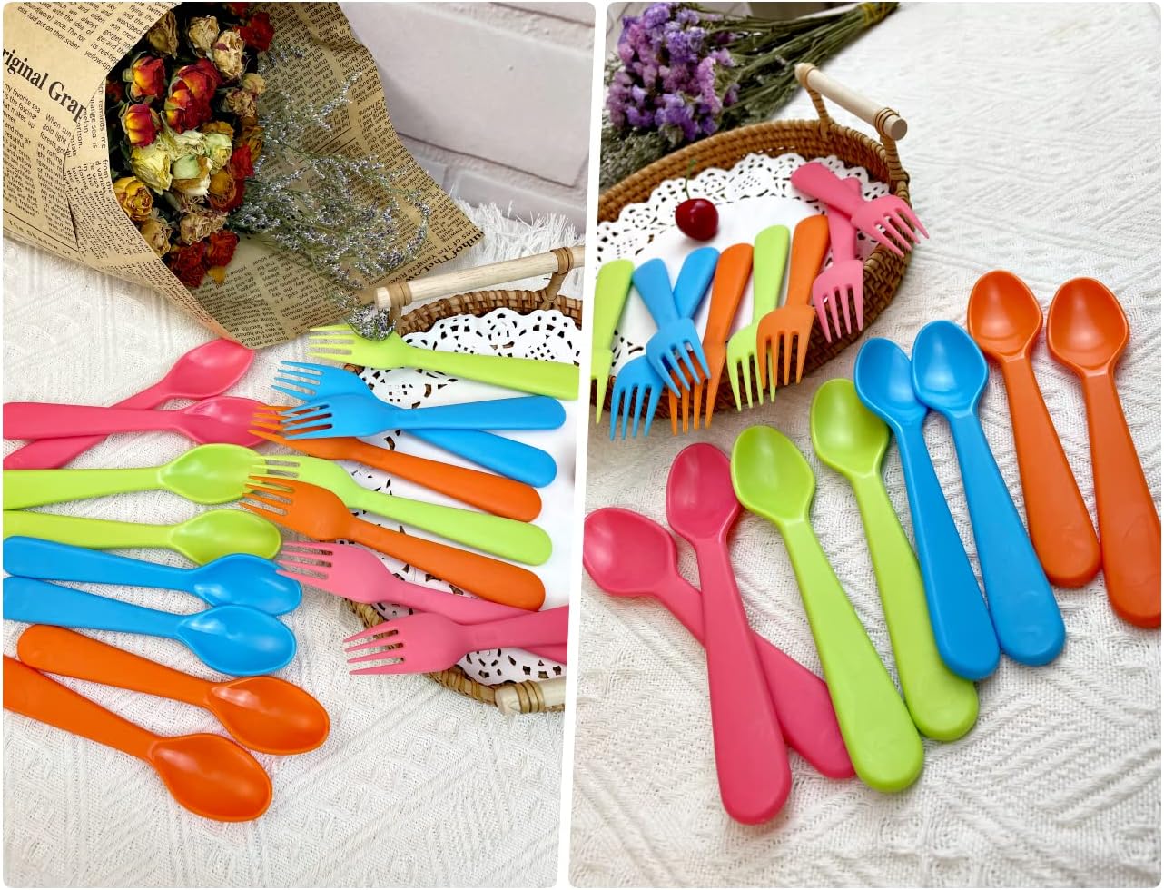 Jawbush 16-Piece Plastic Flatware Set for Kids Lunch