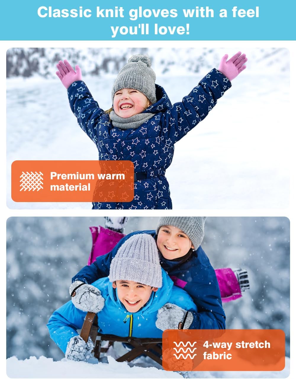 6-Pair Kids Knitted Wool Gloves