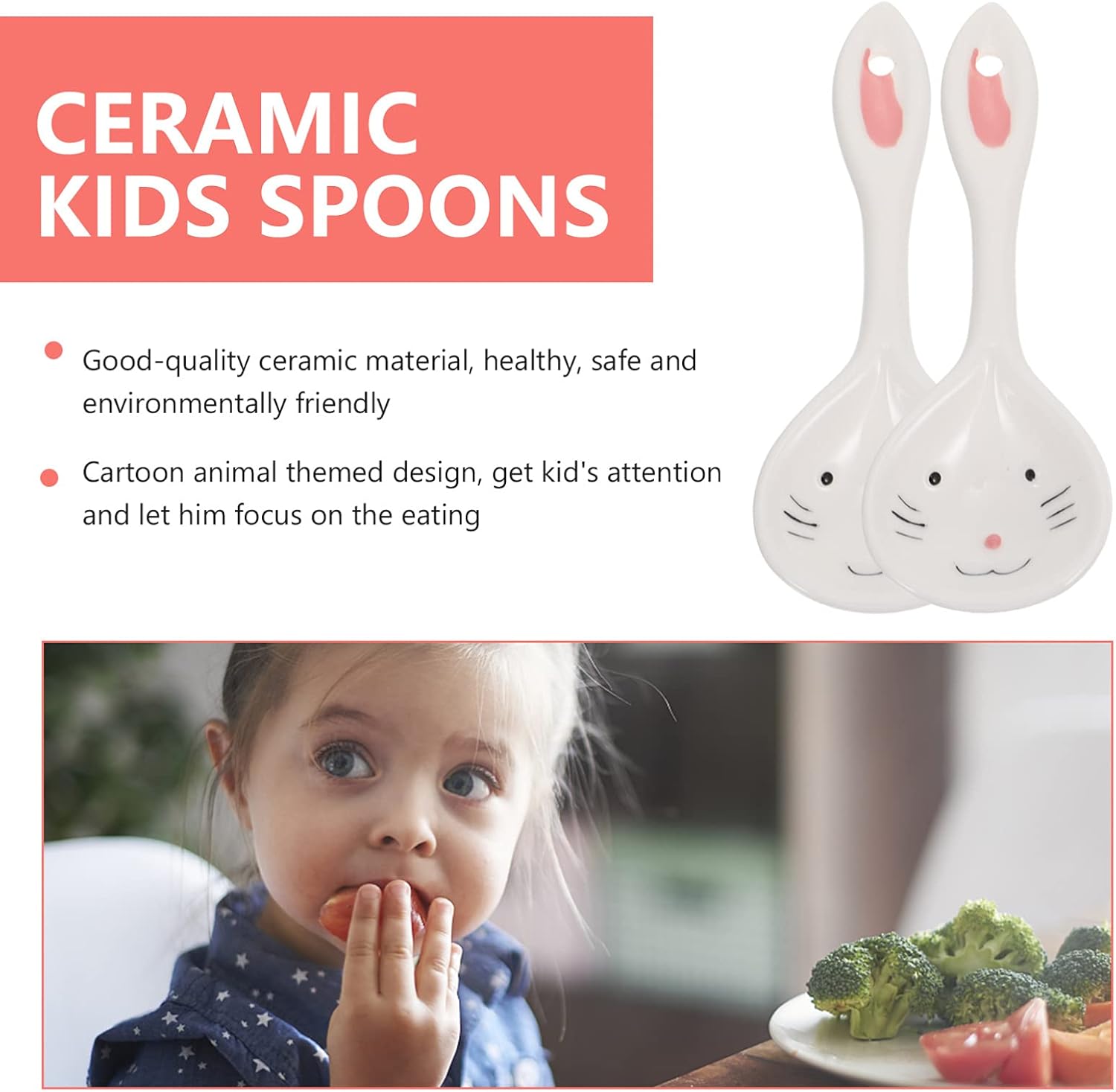 Adorable 2-Piece Bunny Ceramic Spoons for Toddlers