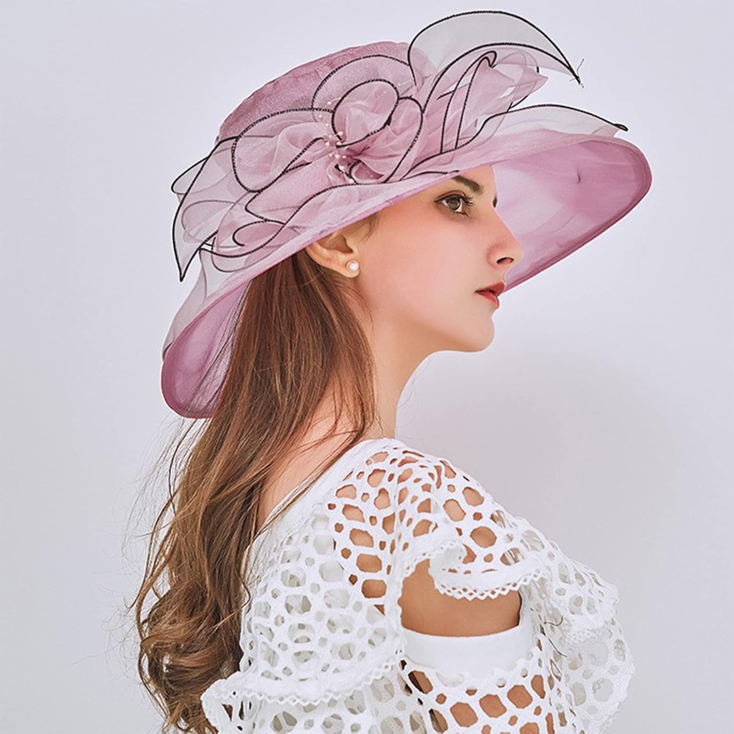 Purple Orange Fascinator for Women Wide Brim Tea Party Hat