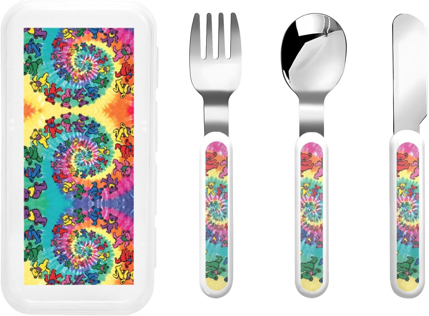 Dancing Thanksgiving Bear Print Stainless Steel Utensil Set with Travel Case