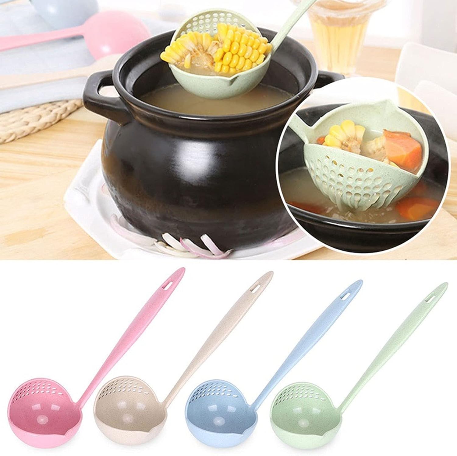 2 in 1 Long Handle Soup Spoon 24PCS Random 2pcs