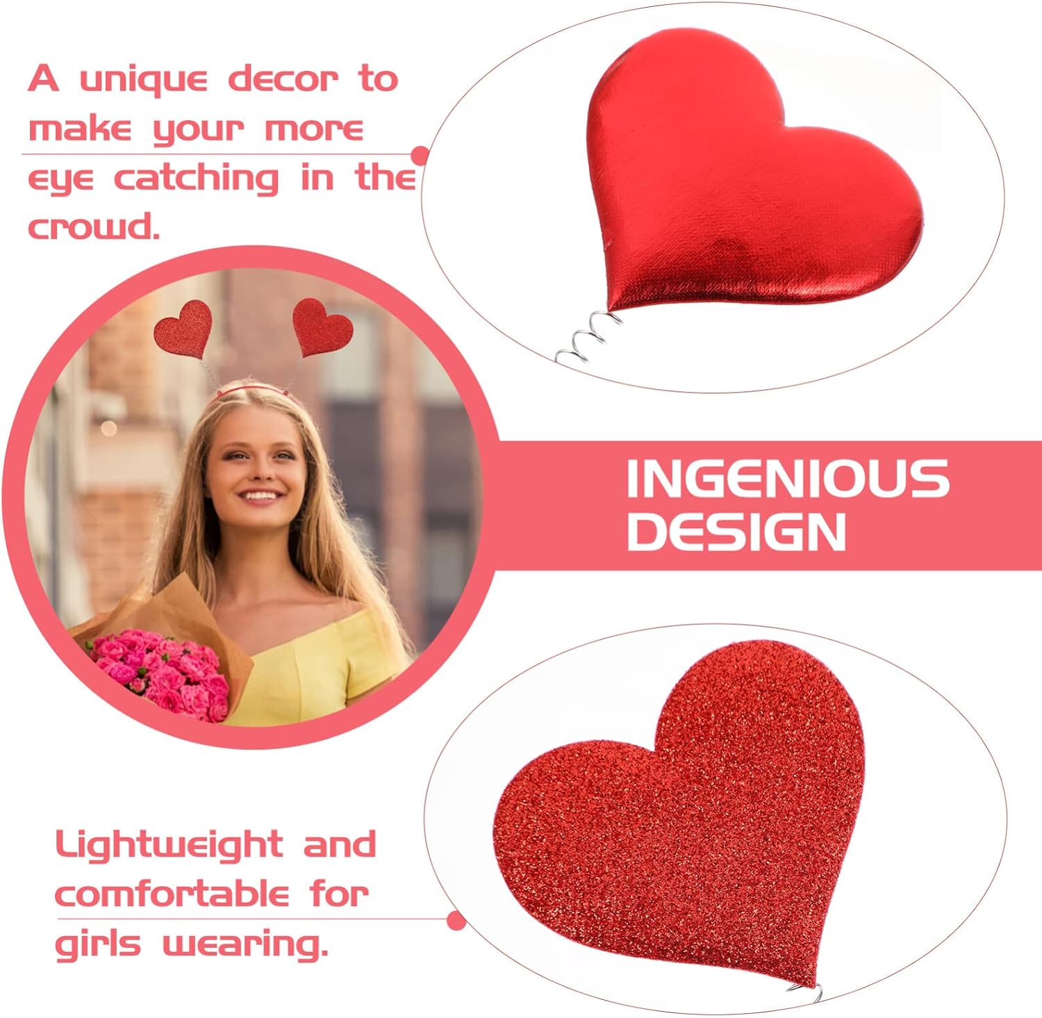 4PACK Valentine Red Sequin Heart Headband