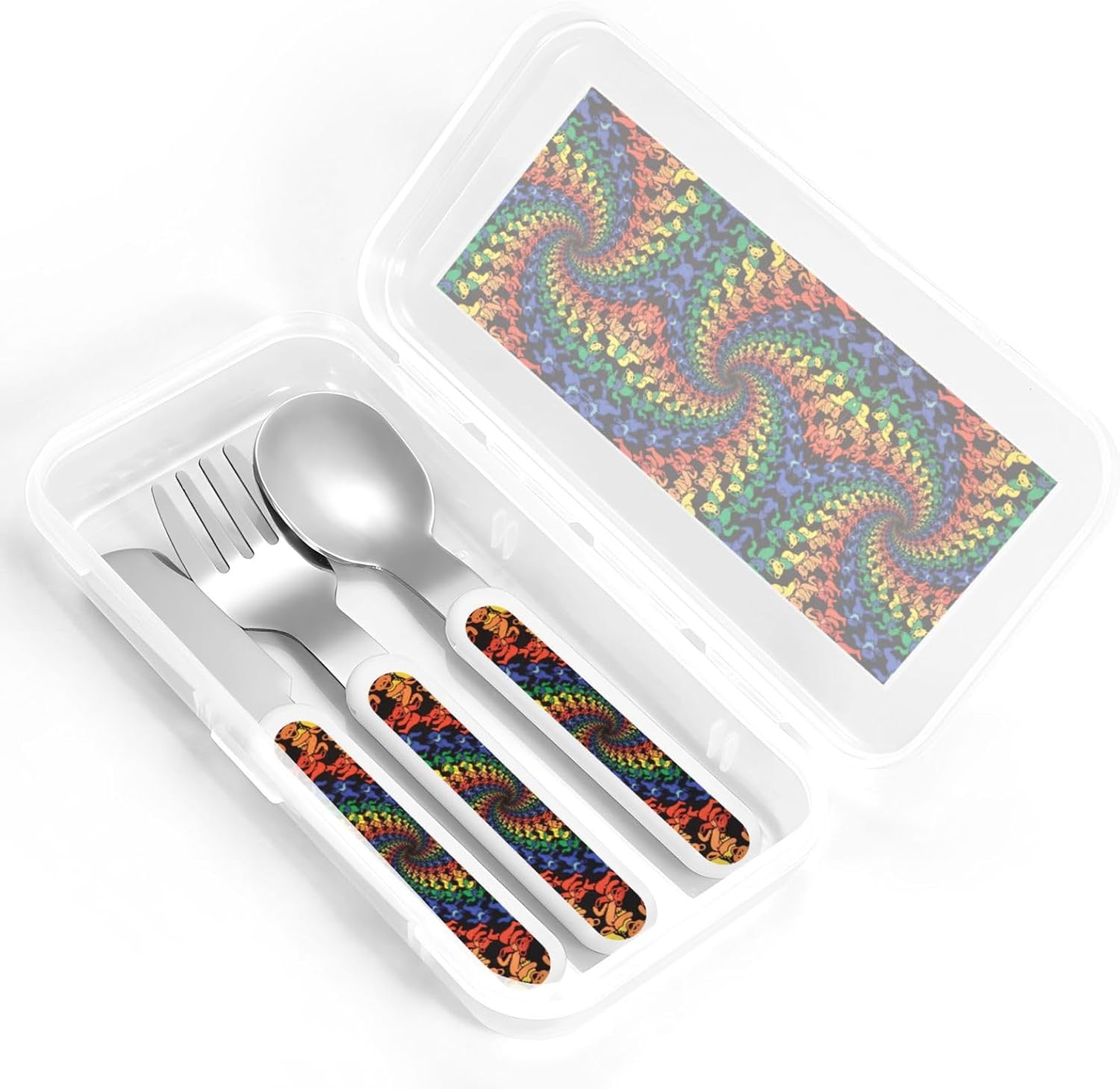 Bear Dancing Tie Dye Print Flatware Set with Case Dishwasher BPA-Free