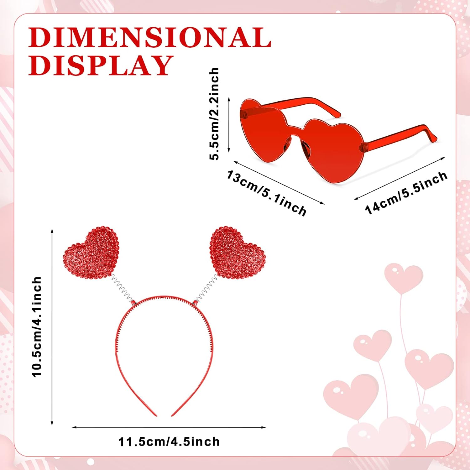 Valentines Heart Accessories 48 Pcs Heart Headbands Sunglasses for Parties