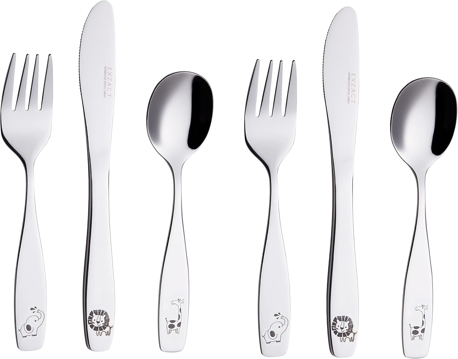 Exzact Kids Flatware 6pcs Safari Set - Dishwasher Safe