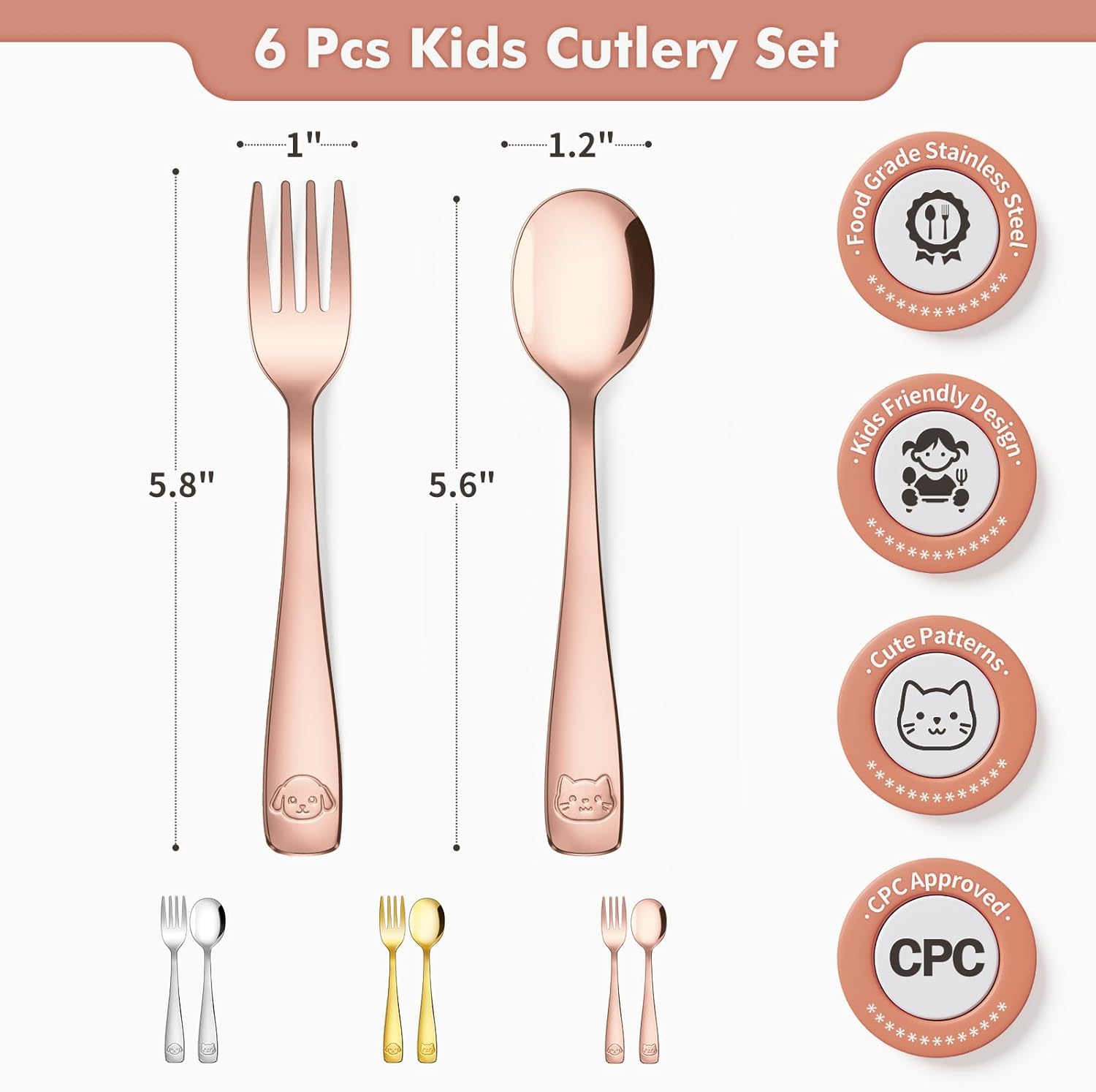 DRKIO 6-Piece Stainless Steel Toddler Utensils Set