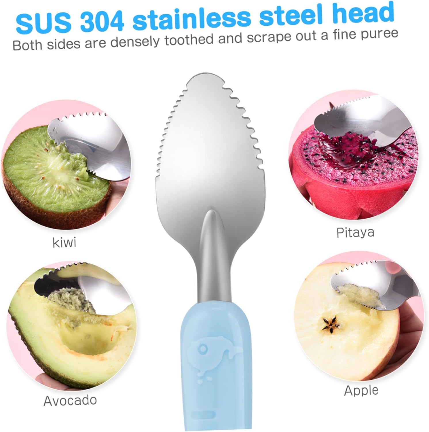 Double-Headed Stainless Steel Silicone Baby Spoon for Fruit Scraping
