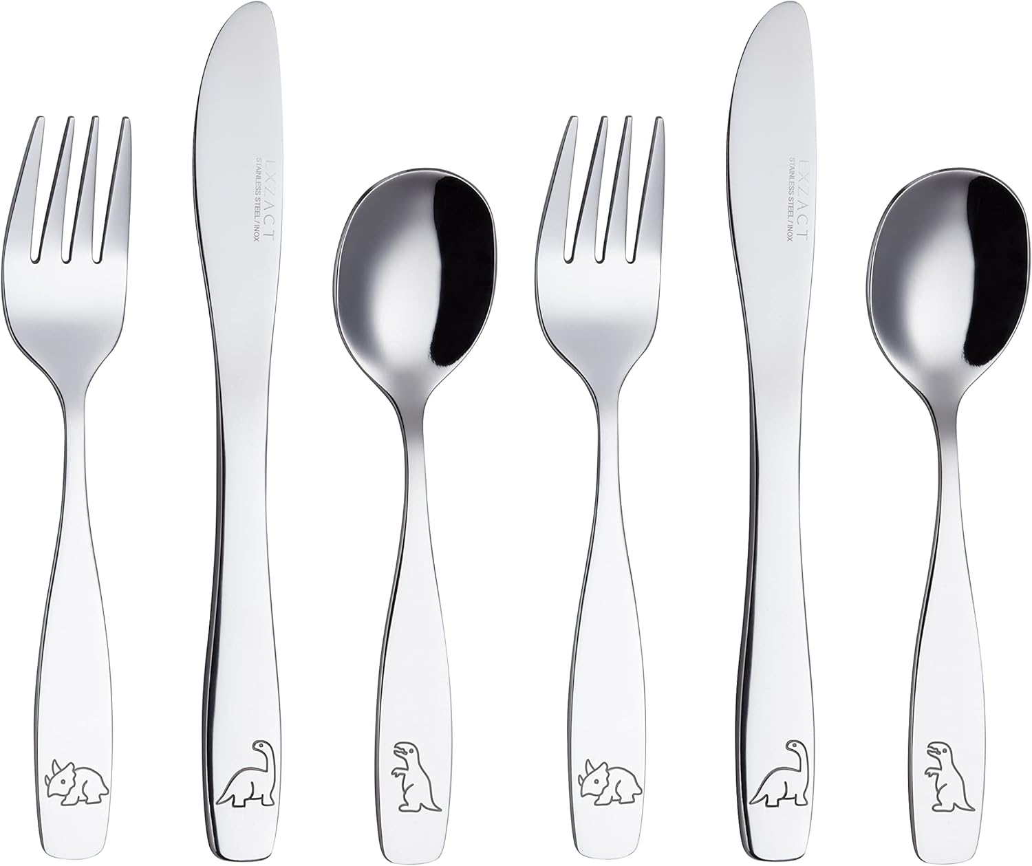 Exzact Kids Flatware Set - Stainless Steel Dinosaurs Forces - 6-Piece Family Set