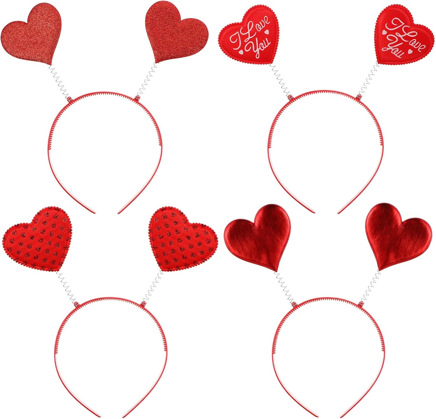 4PACK Valentine Red Sequin Heart Headband