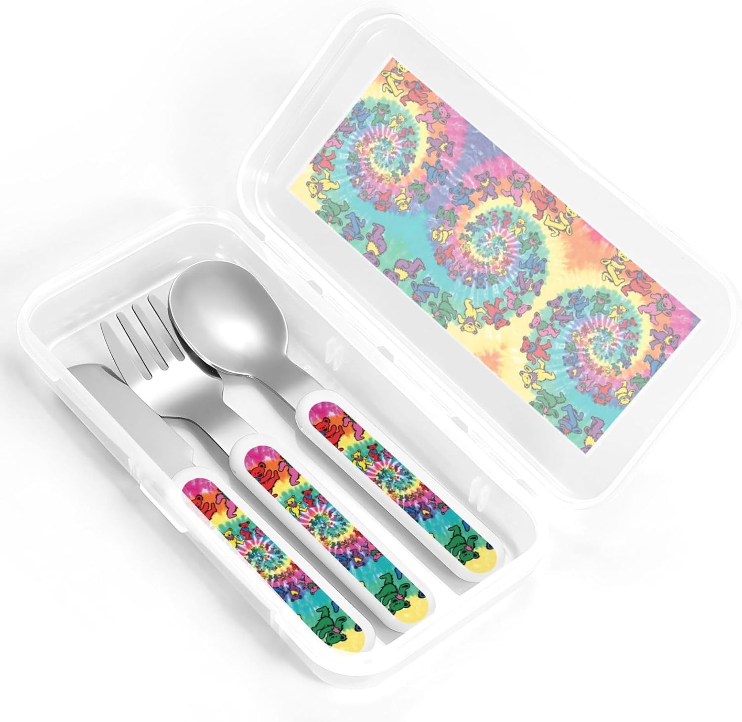 Dancing Thanksgiving Bear Print Stainless Steel Utensil Set with Travel Case