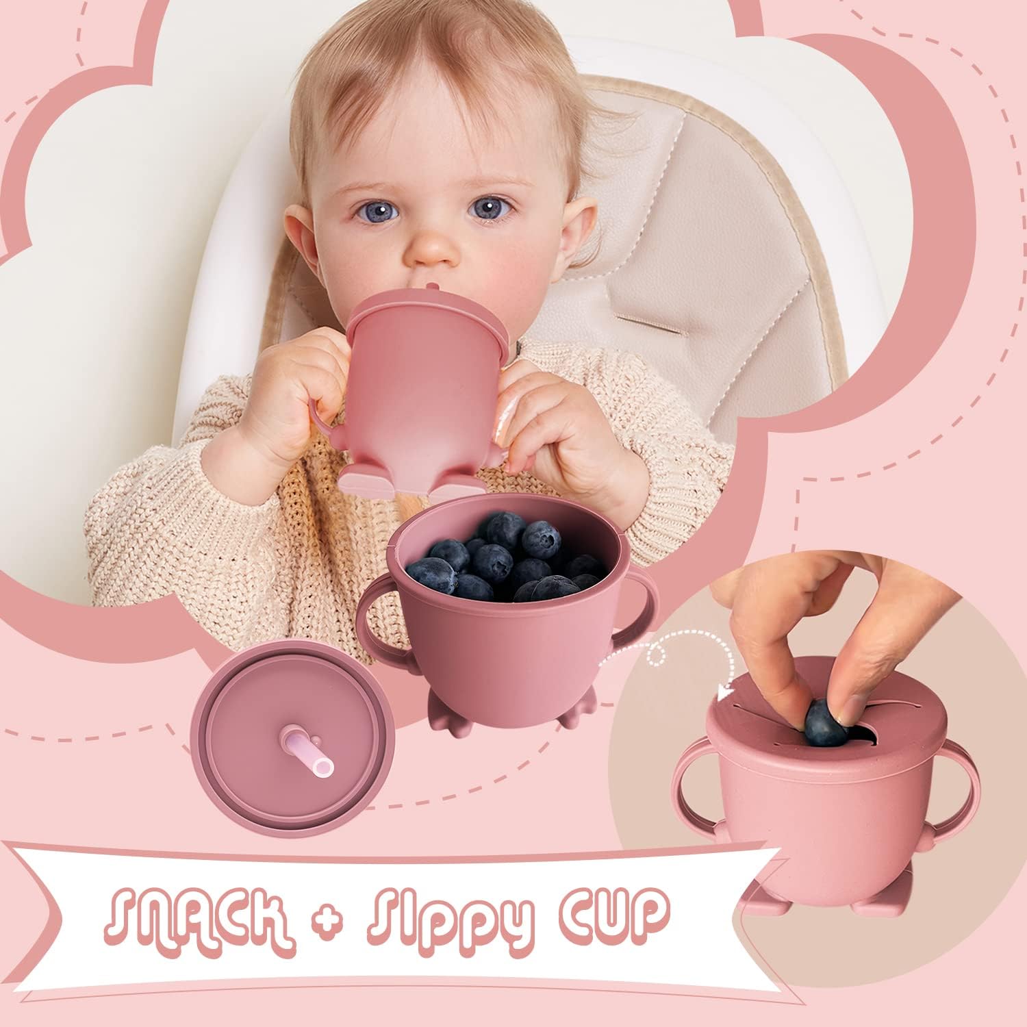 10pcs Baby Feeding Set with Suction Bowl and Plate Pink