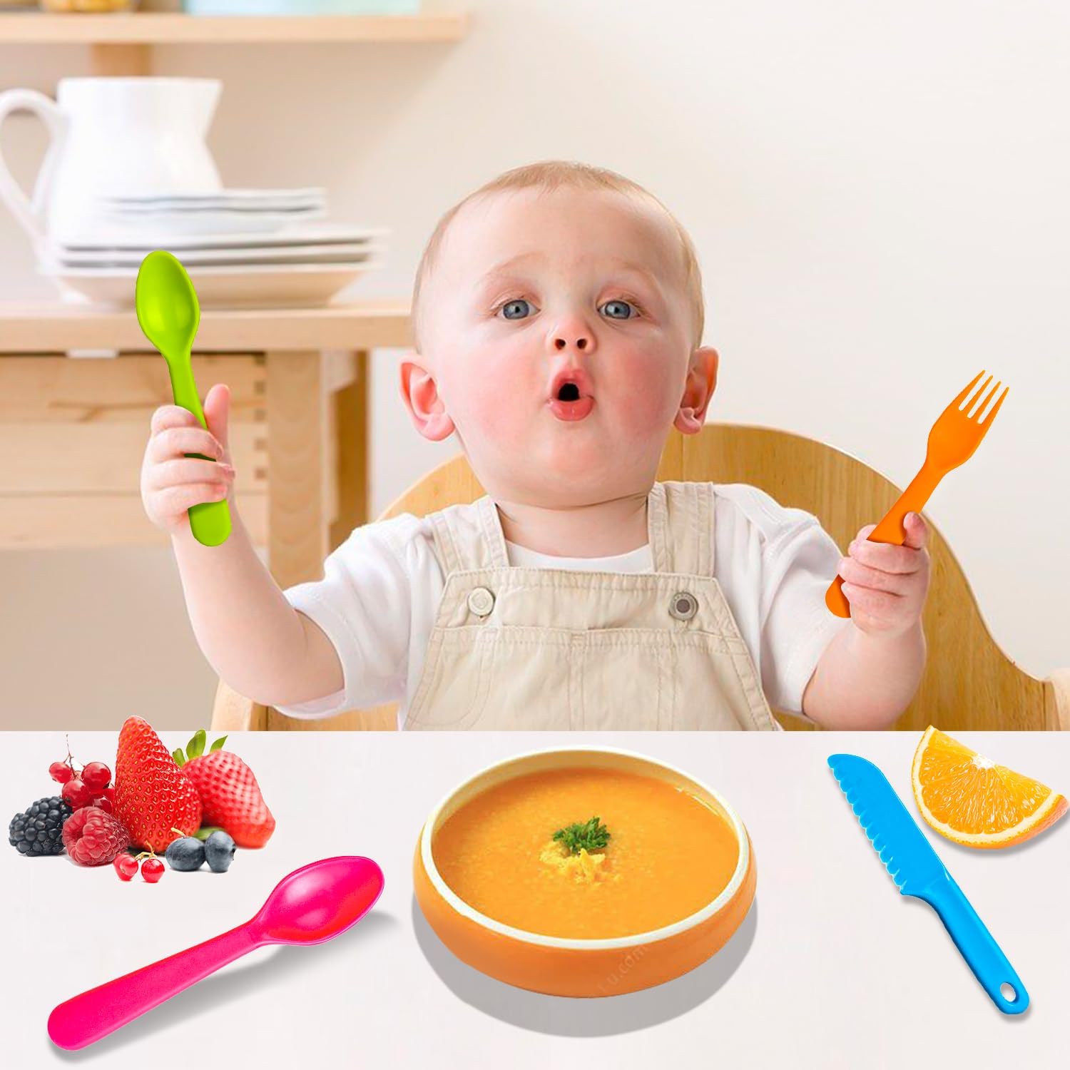 Jawbush 20 Pcs Kids Plastic Utensils Set