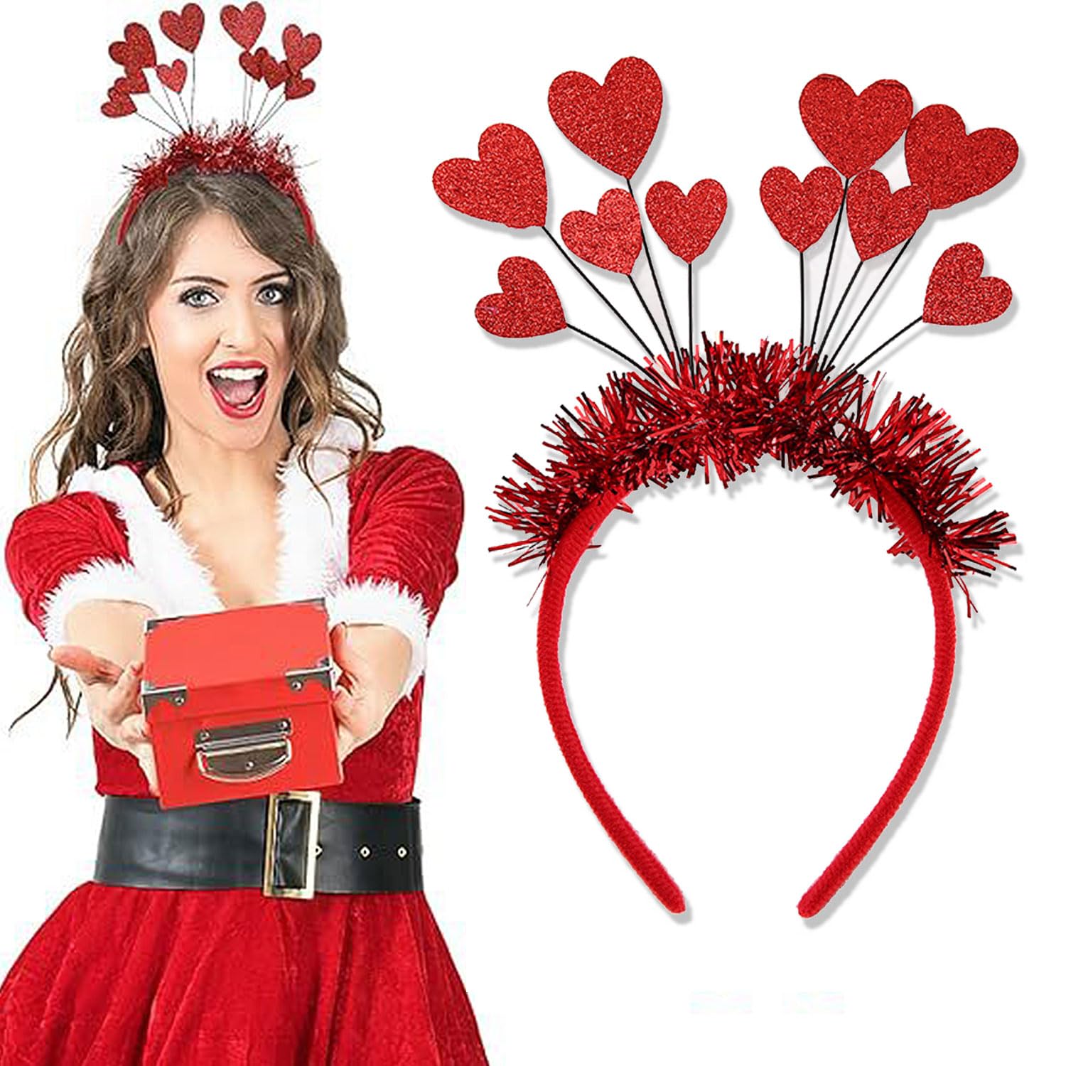 Belsita Sequins Heart Headband Valentines Day Glitter Red Heart Hair Accessories