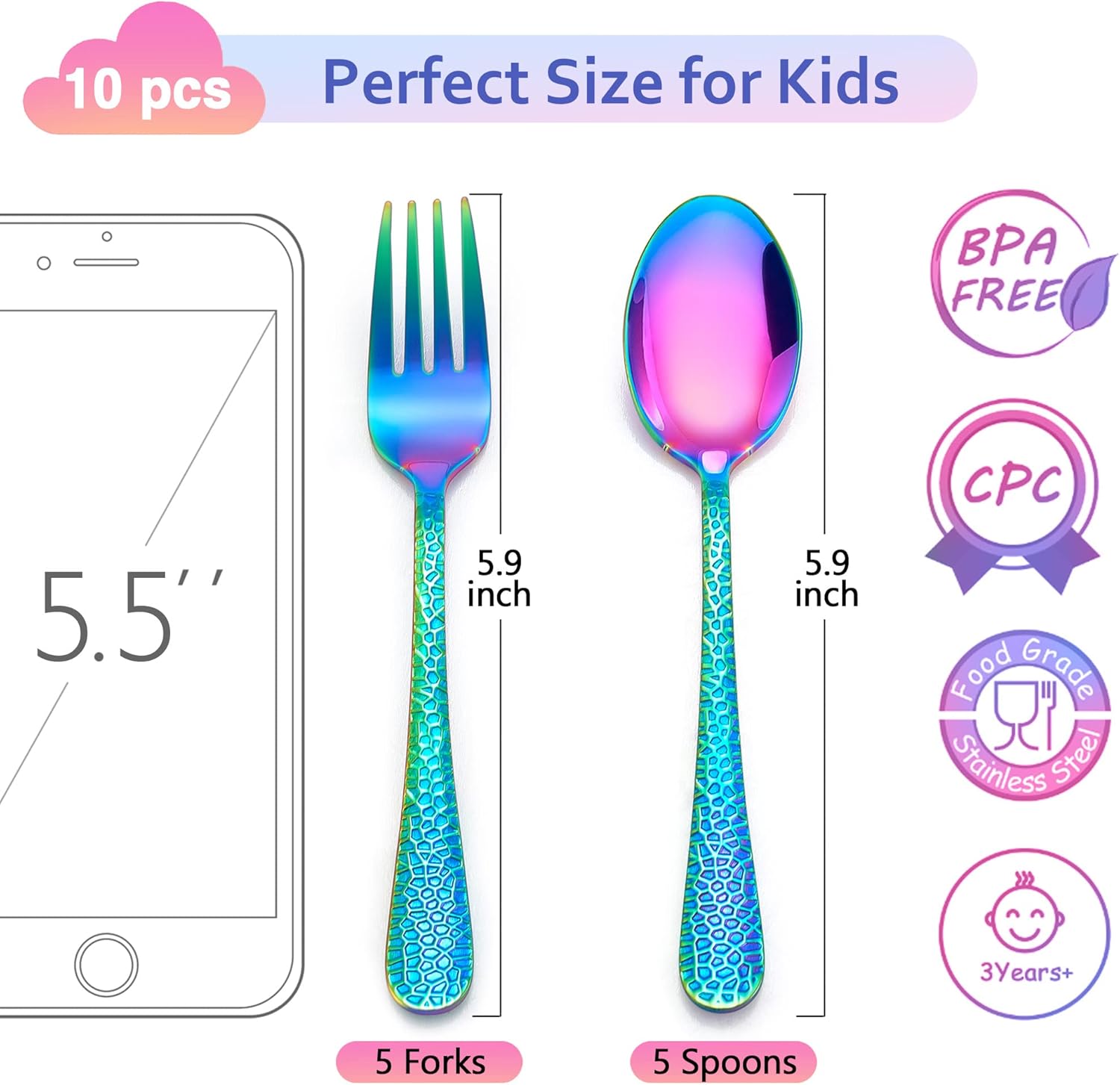 Perfect for Little Ones 14-Piece Rainbow Silverware Set for Toddlers