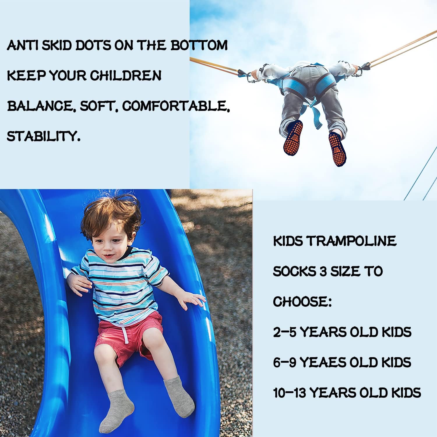 ELUTONG Anti-Skid Trampoline Socks for Kids 6 Pairs Non-Slip Socks