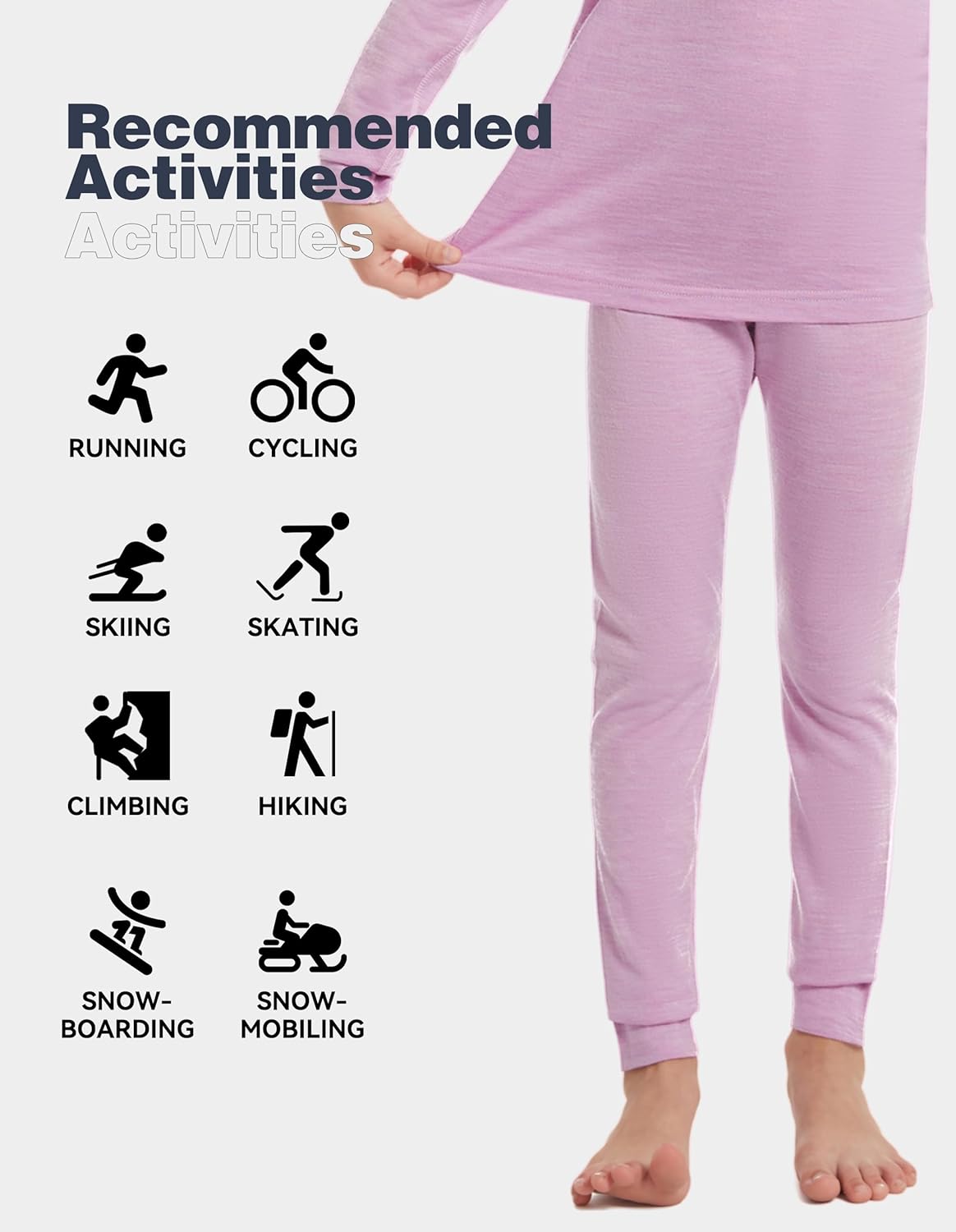 Kids Unisex Merino Wool Thermal Base Layer Pants Lightweight and Comfortable