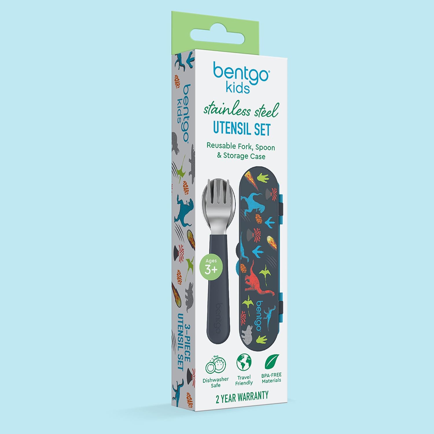 Bentgo Kids Durable Stainless Steel Flatware Set with Storage Case Dinosaur Minerals