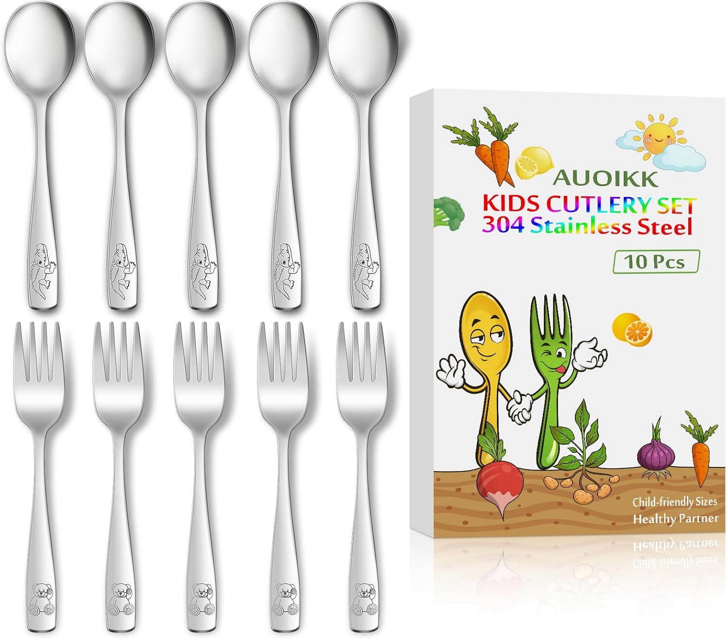10-Piece Toddler Flatware Set Kids Utensils with Ergonomic Design