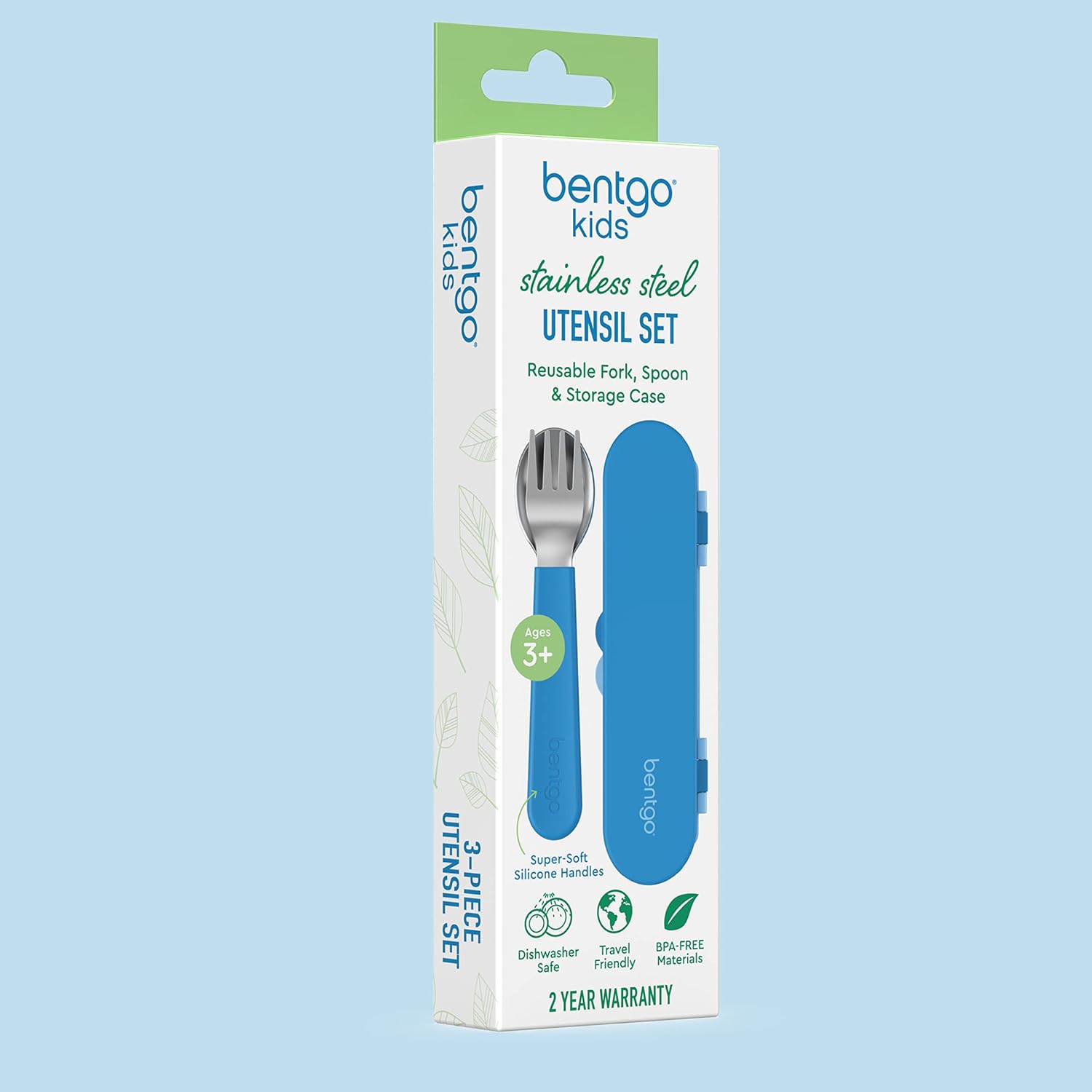 Bentgo Kids Stainless Steel Utensil Set - Fork Spoon Storage Case Blue