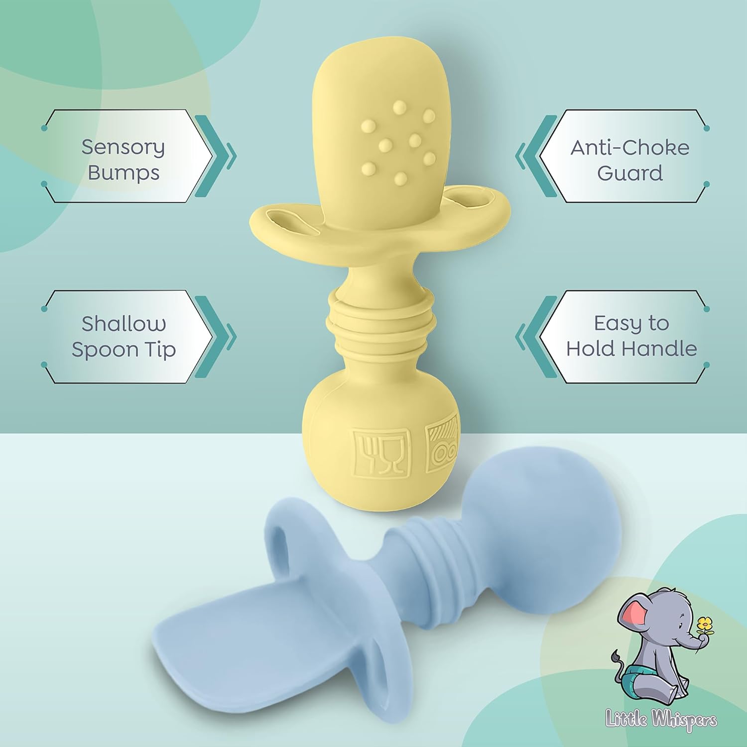 Little Whispers Baby Silicone Spoons - Self Feeding 6 Months - 4 Pack Set