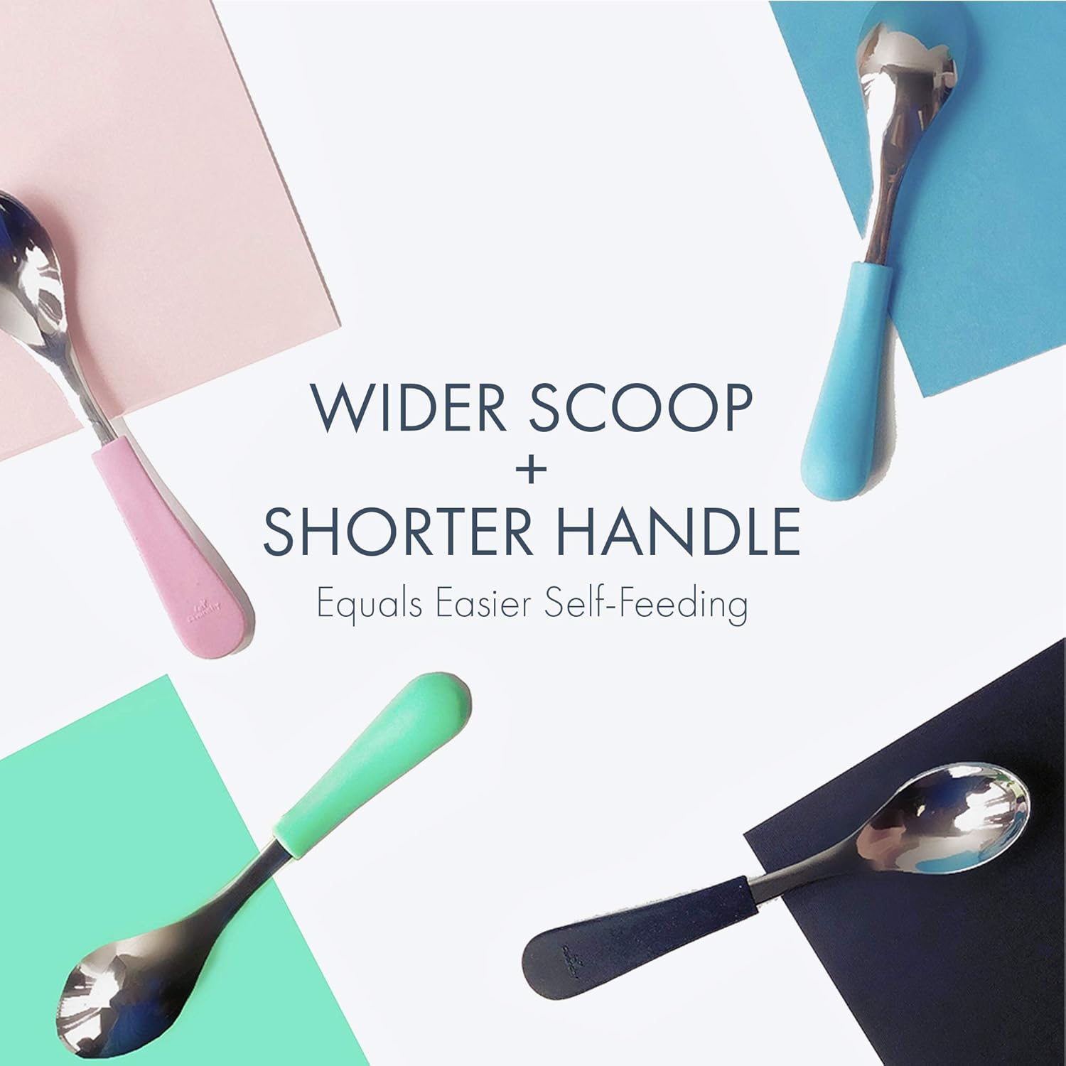 Stainless Steel Baby Spoons Spring-Loaded silicone handles