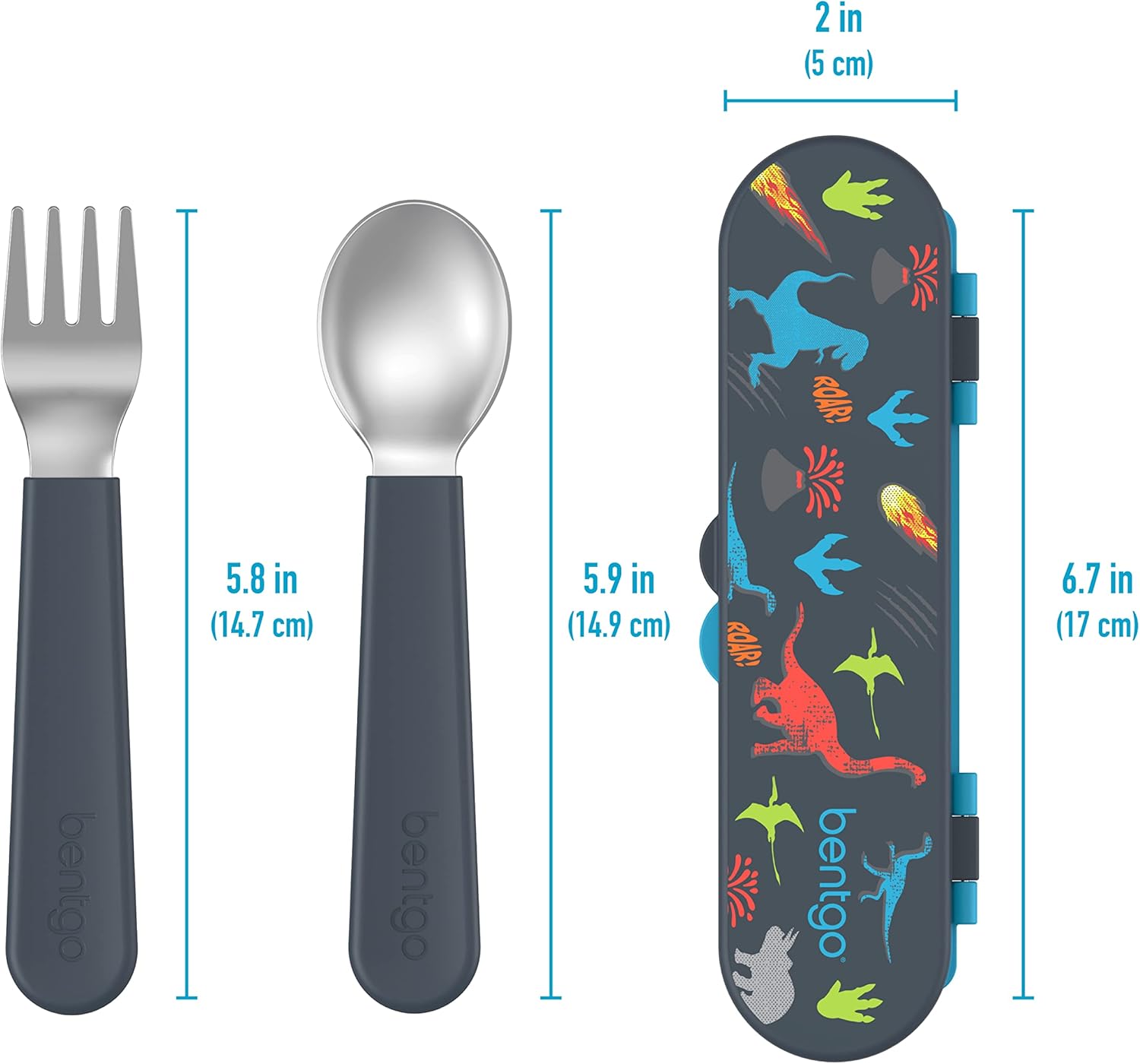 Bentgo Kids Durable Stainless Steel Flatware Set with Storage Case Dinosaur Minerals