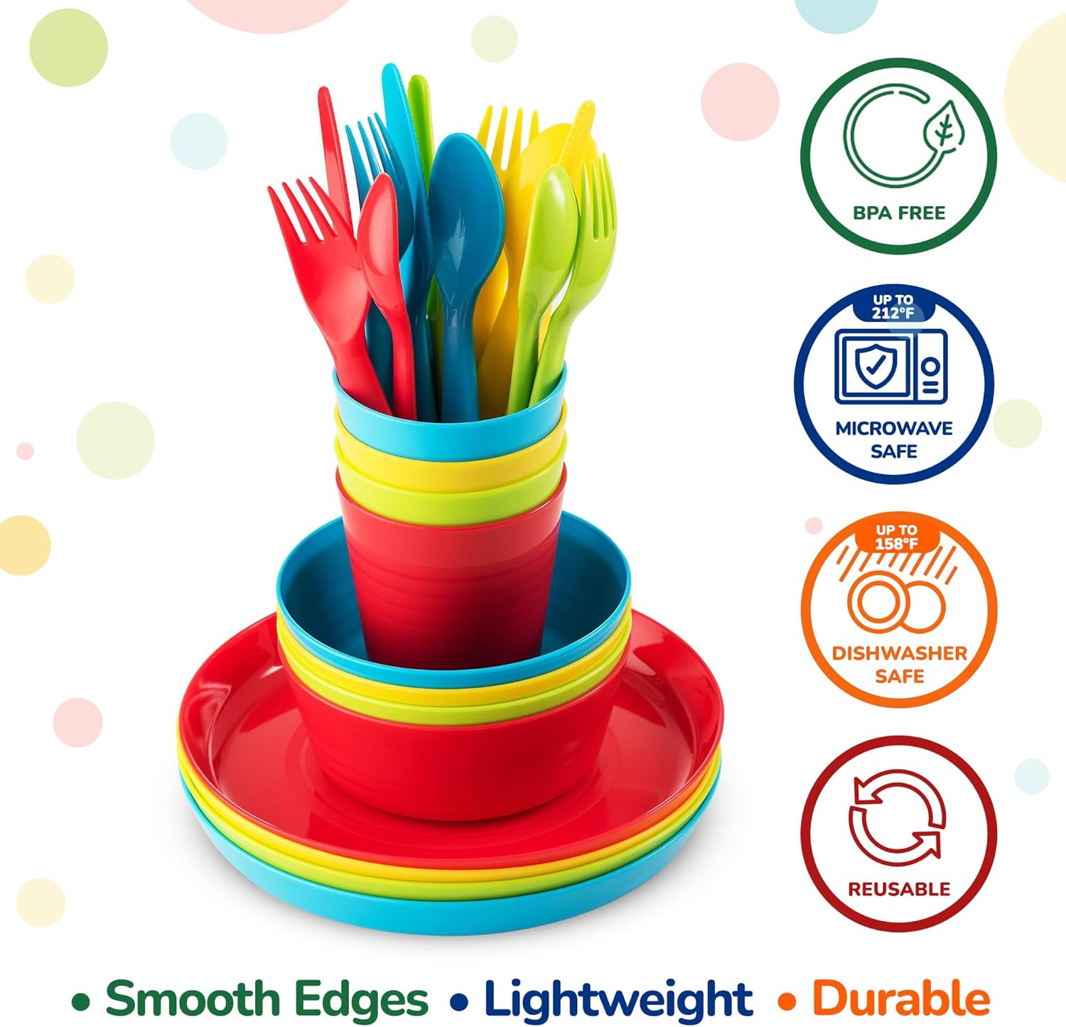 PLASKIDY Kids Dinnerware Set 24 Piece BPA Free